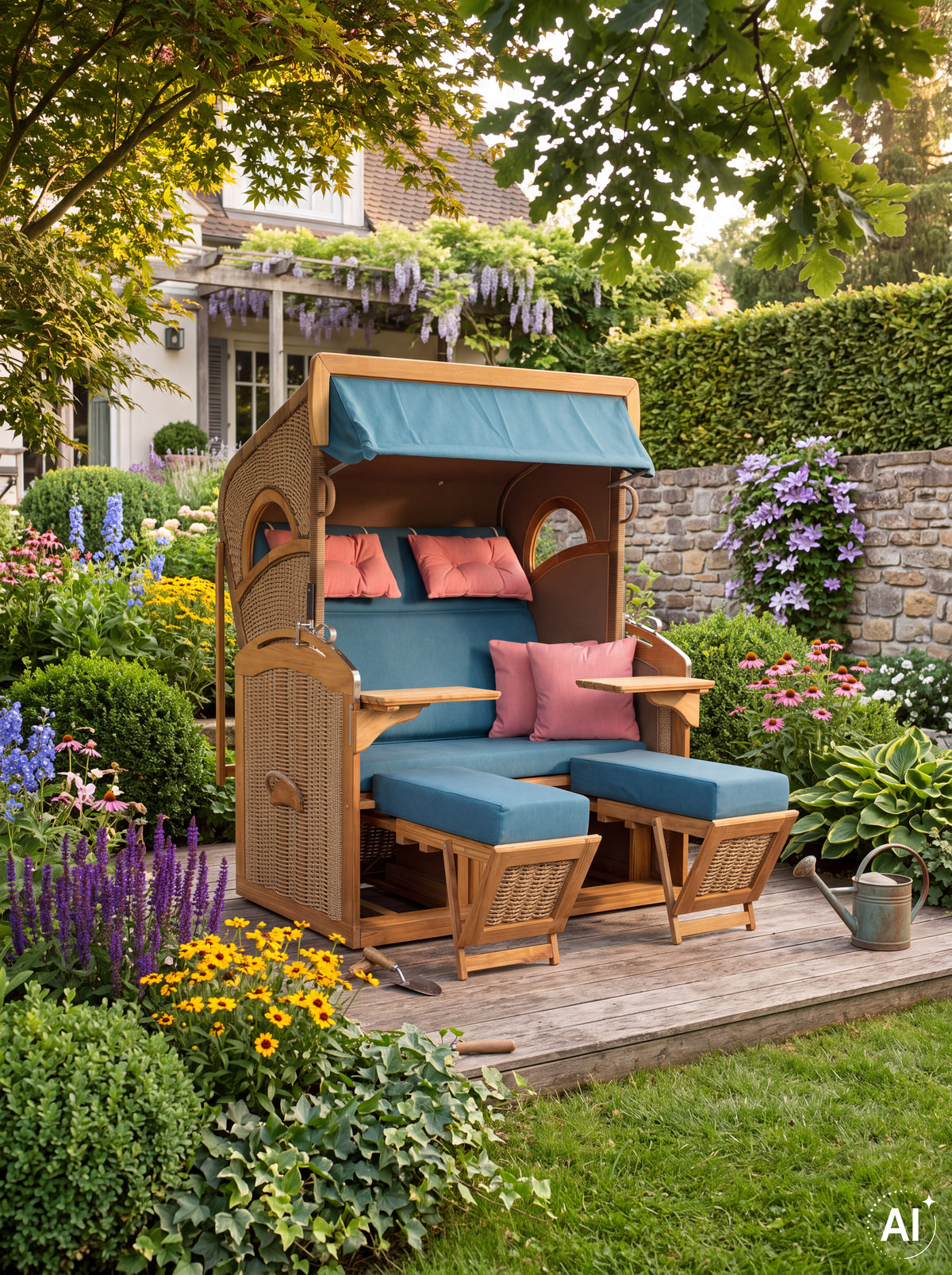 Strandkorb Korallenbank - Sondermodell 2026 inklusive Möbelrollen & Schutzhaube