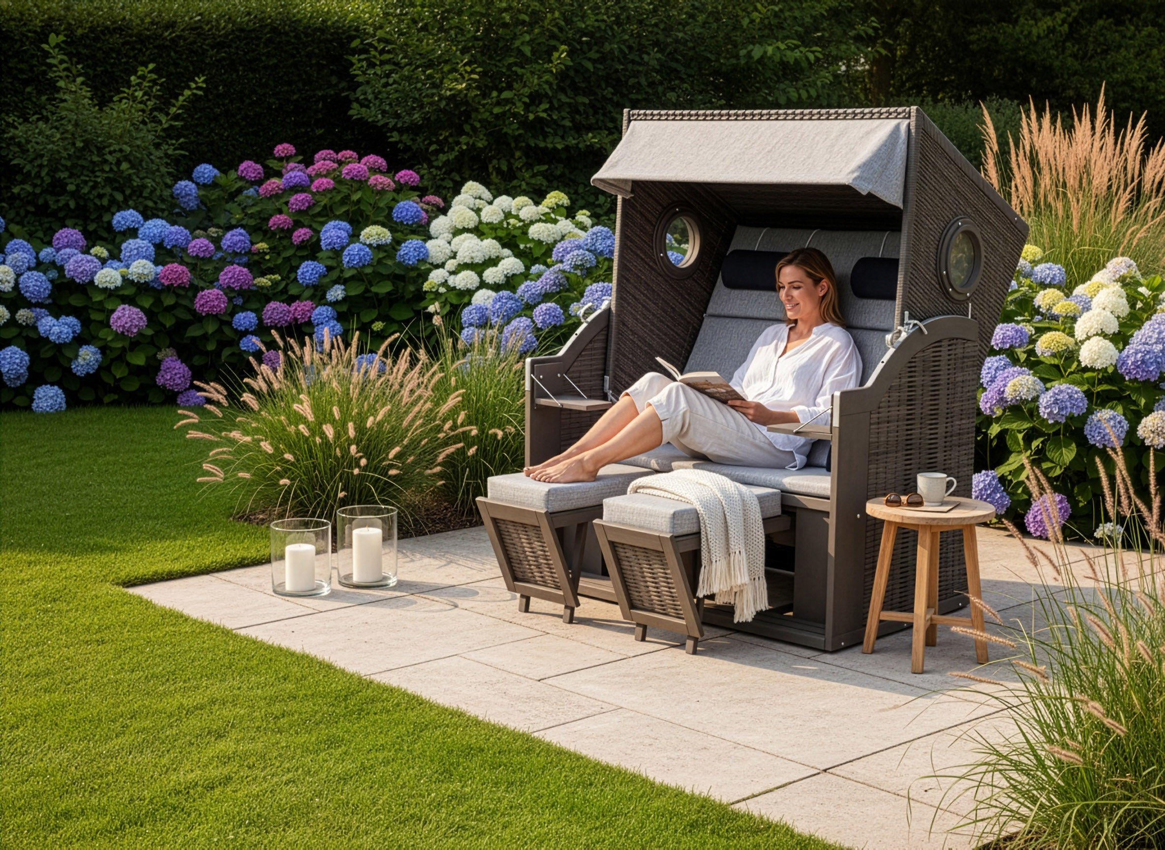 Strandkorb PURE® Wave XL PE grey Des. 390 inkl. Sekt-/Champagnerkühler