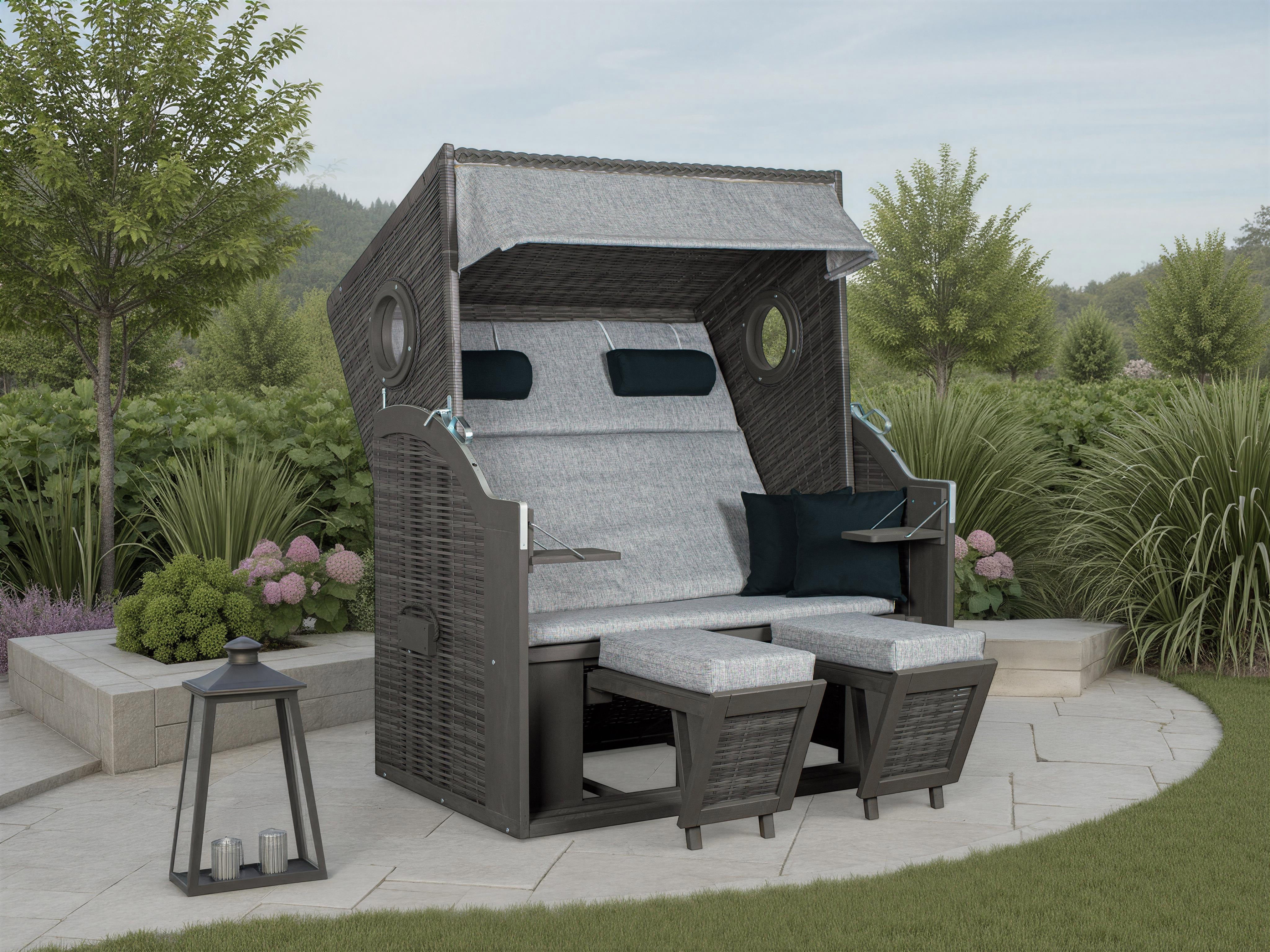 Strandkorb PURE® Wave XL PE grey Des. 390 inkl. Sekt-/Champagnerkühler