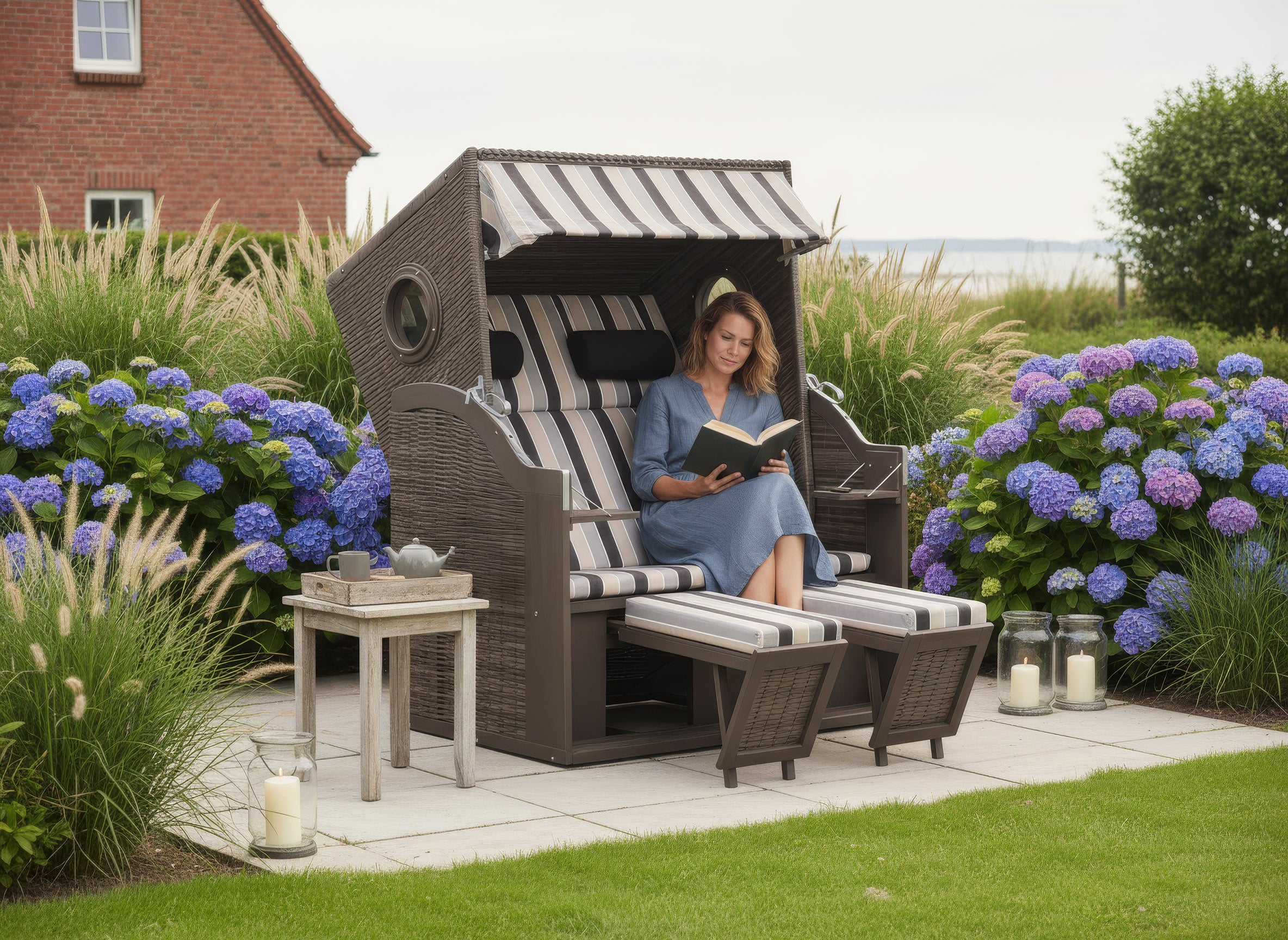 Strandkorb PURE® Wave XL PE grey Des. 435 inkl. Sekt-/Champagnerkühler