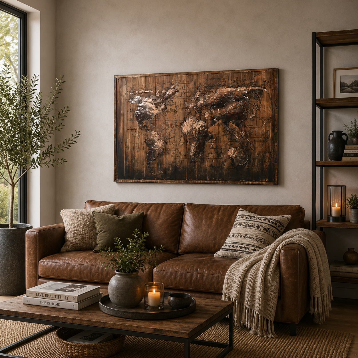 3D Metallbild Weltkarte (braun)