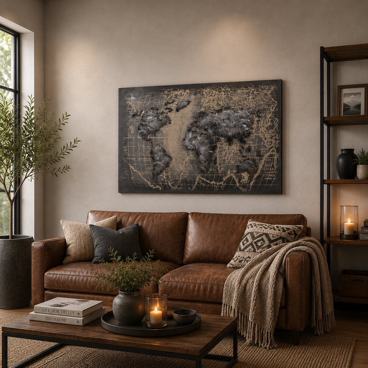 3D Metallbild Weltkarte (grau)