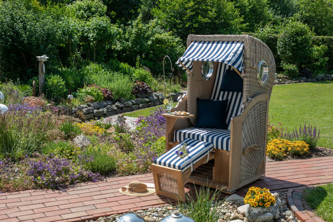 Strandkorb Düne Einsitzer Dessin 518 inkl. Sekt-/Champagnerkühler
