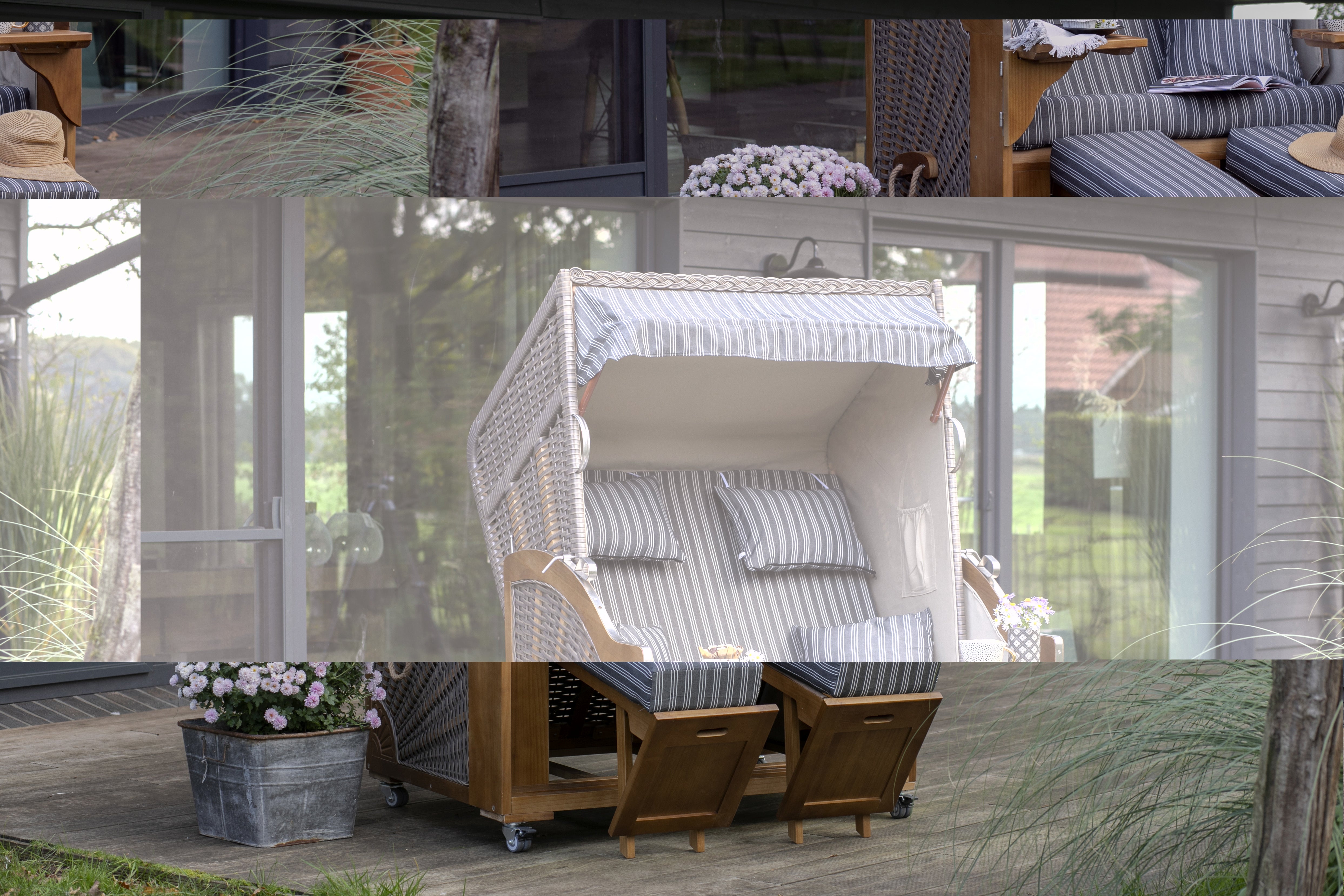 Strandkorb Schleswig Dessin 553 inkl. Feuerschale IDAHO