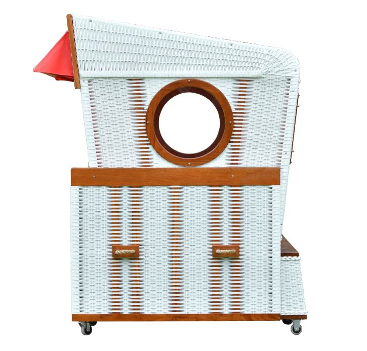 Gosch-Lounge Strandkorb 6-Sitzer Mahagoni - PE weiß - Modell rot/weiß