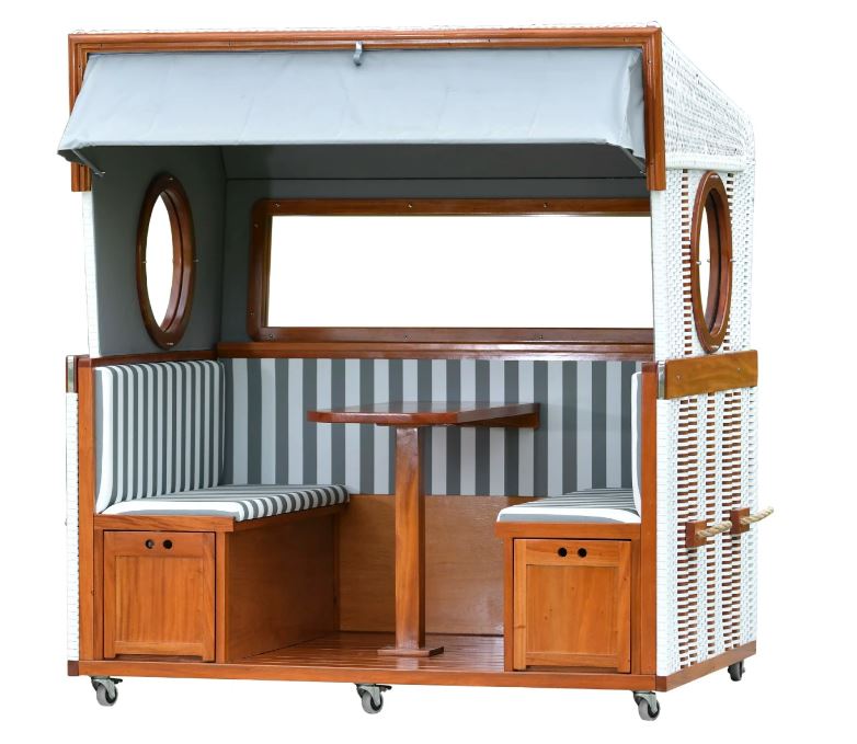 Gosch-Lounge Strandkorb 6-Sitzer Mahagoni - PE weiß - Modell grau/weiß