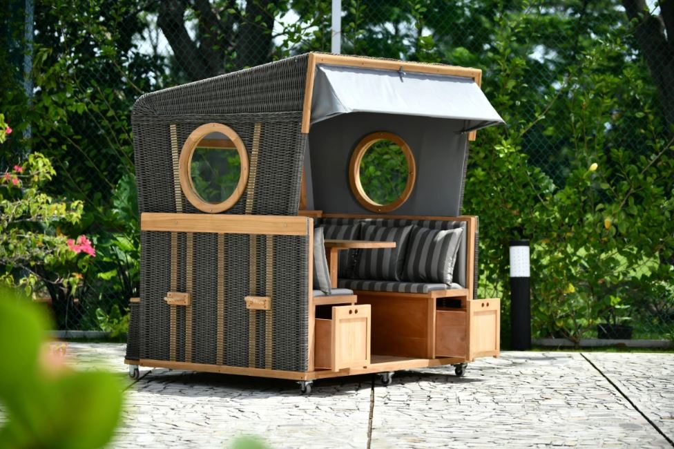 Gosch-Lounge Strandkorb 6-Sitzer Teak - PE grau - Modell 537