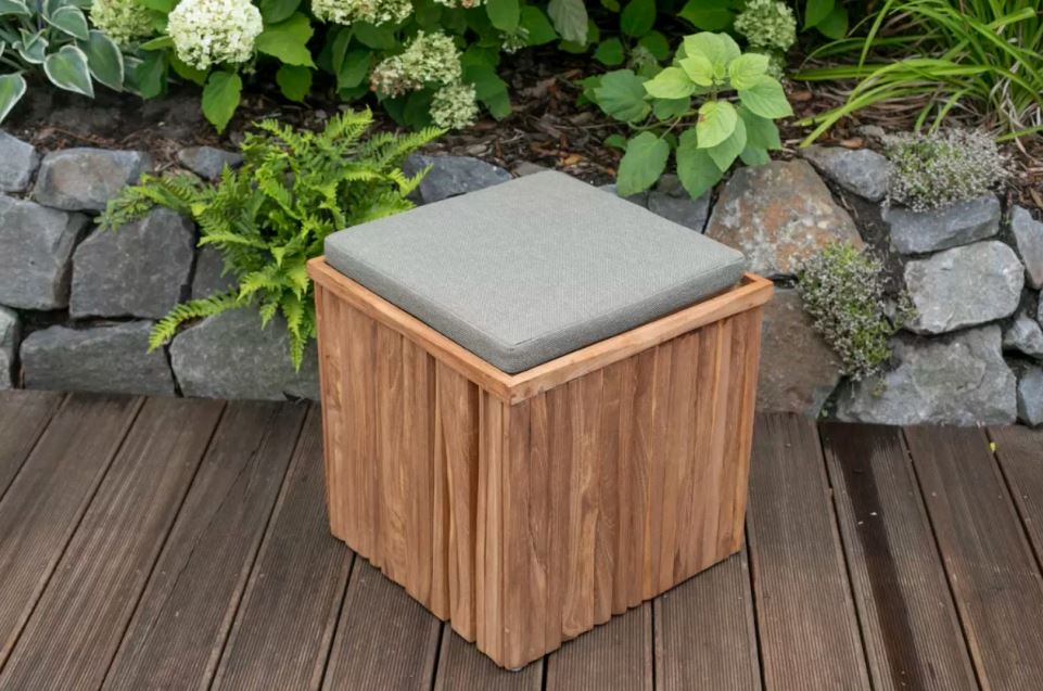 Teakholz Hockerbox Oxford inkl. Kissenauflage