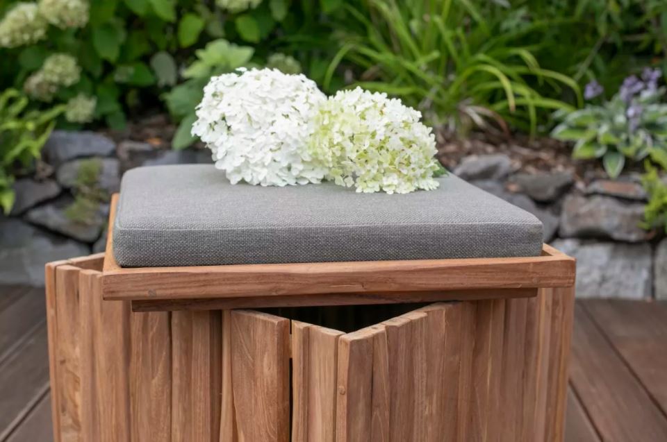 Teakholz Hockerbox Oxford inkl. Kissenauflage