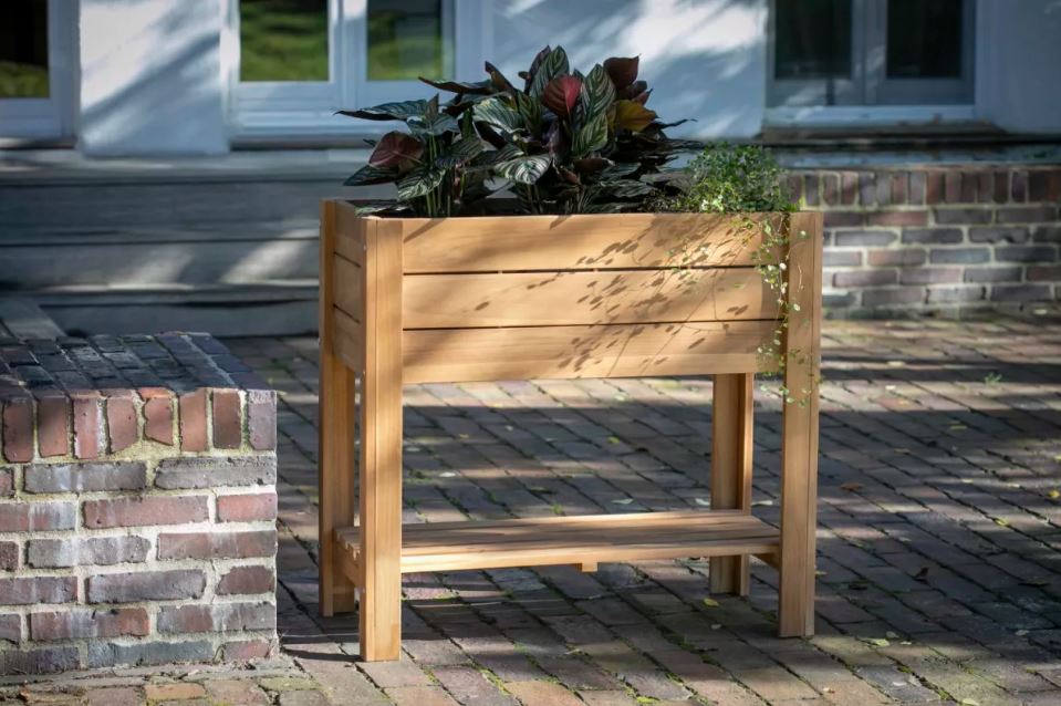 Teakholz Hochbeet mit Ablagefläche