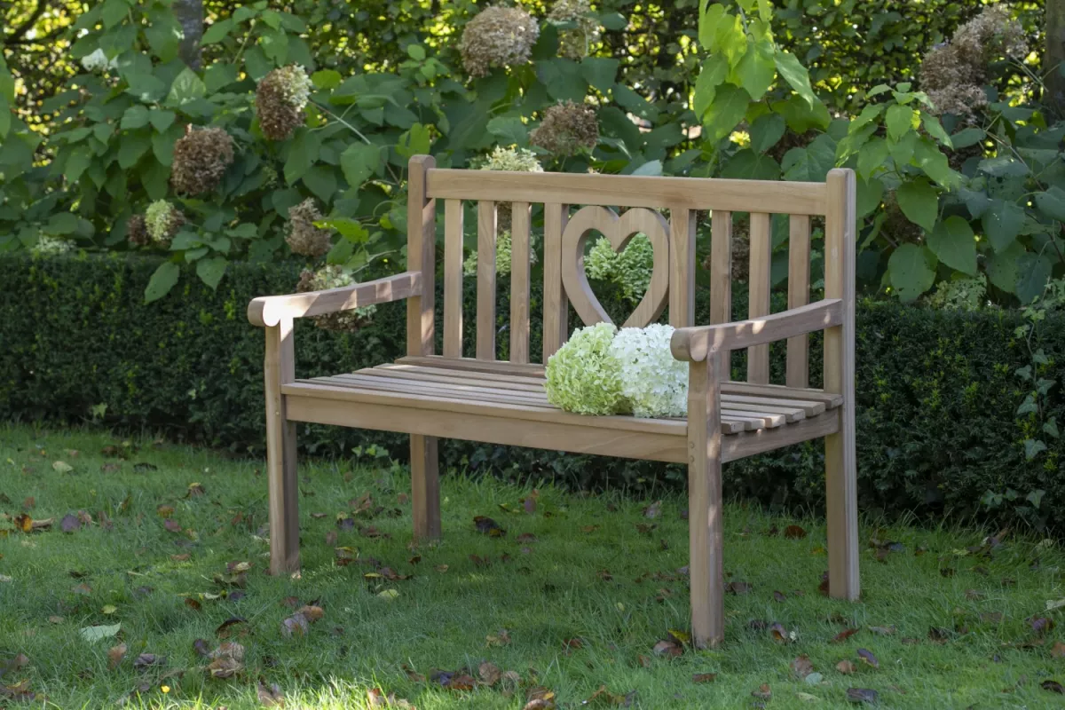 Teakholz Gartenbank Herz 120 cm