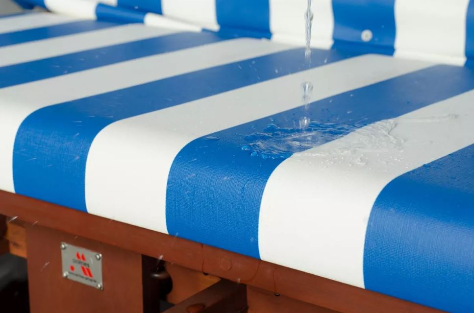 Strandkorb deVries Profi Ostsee Fehmarn blau/weiß inkl. Sekt-/Champagnerkühler