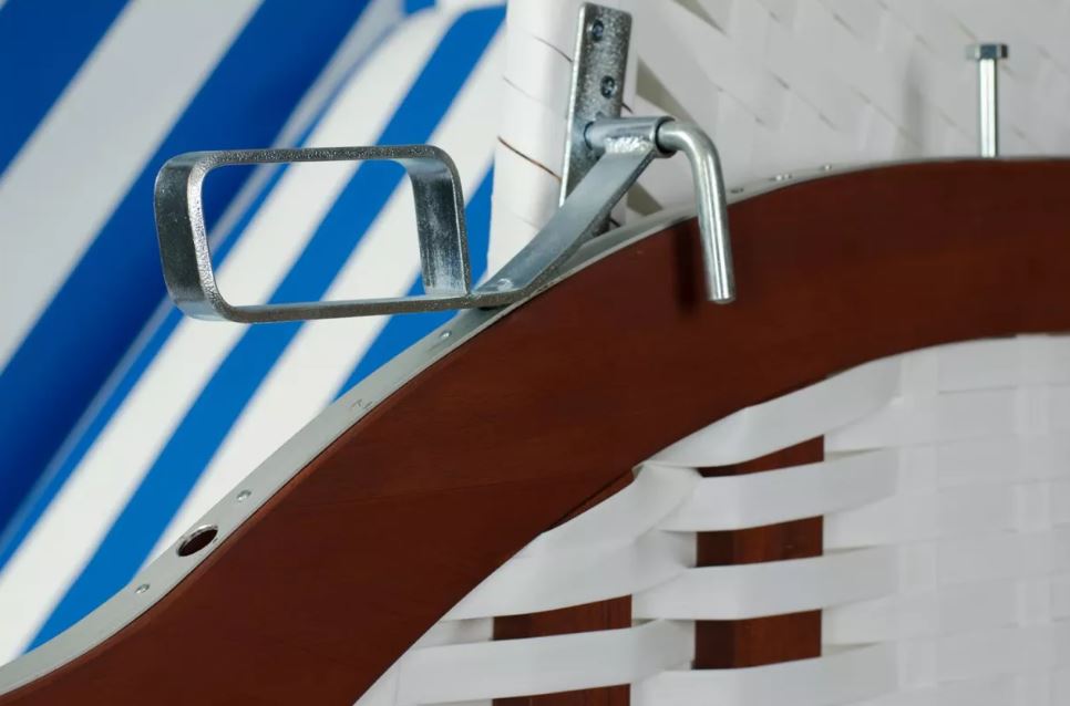 Strandkorb deVries Profi Ostsee Fehmarn blau/weiß inkl. Sekt-/Champagnerkühler