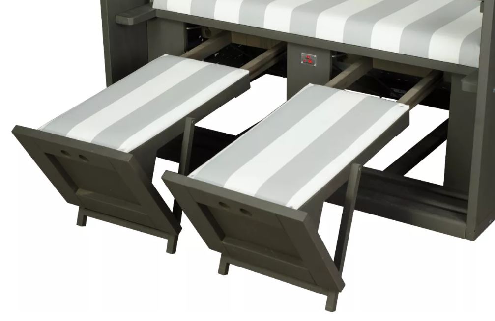 Strandkorb deVries Profi Ostsee Fehmarn grau/weiß inkl. Feuerschale IDAHO