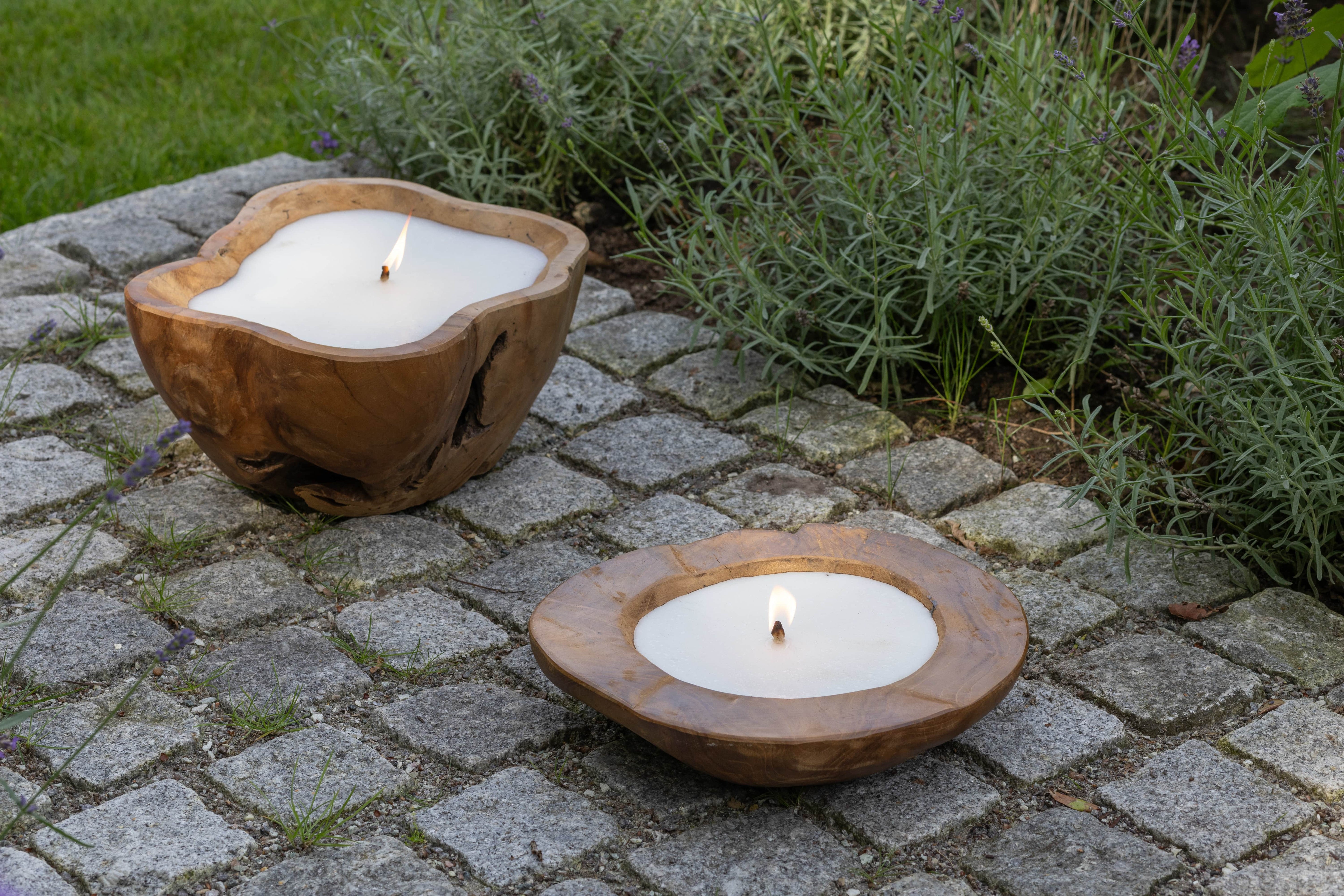 Natural Candle - Teakschale mit Wachsfüllung (⌀ 25 cm)