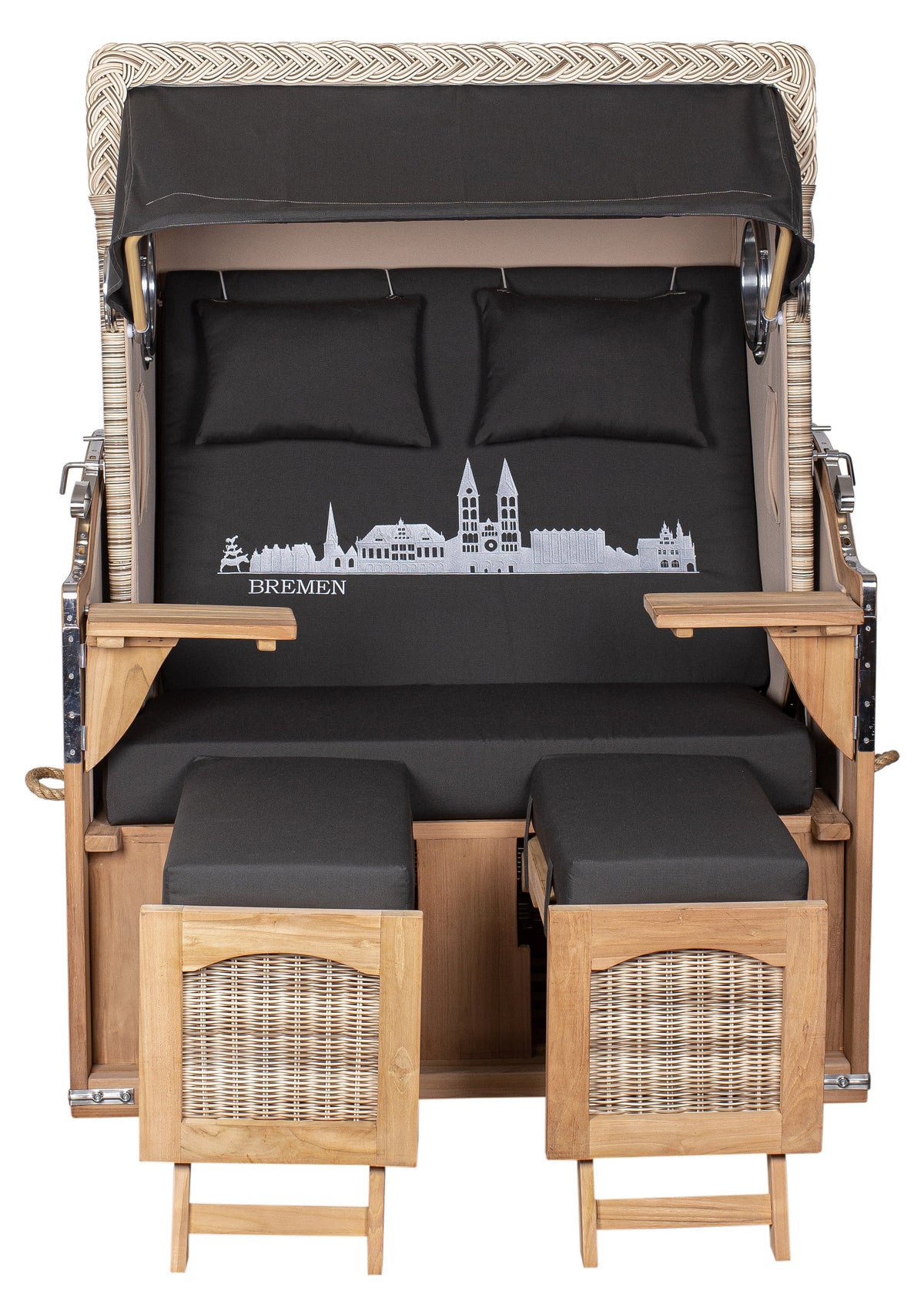 Strandkorb Düne Teak Skyline Bremen inkl. Sekt-/Champagnerkühler