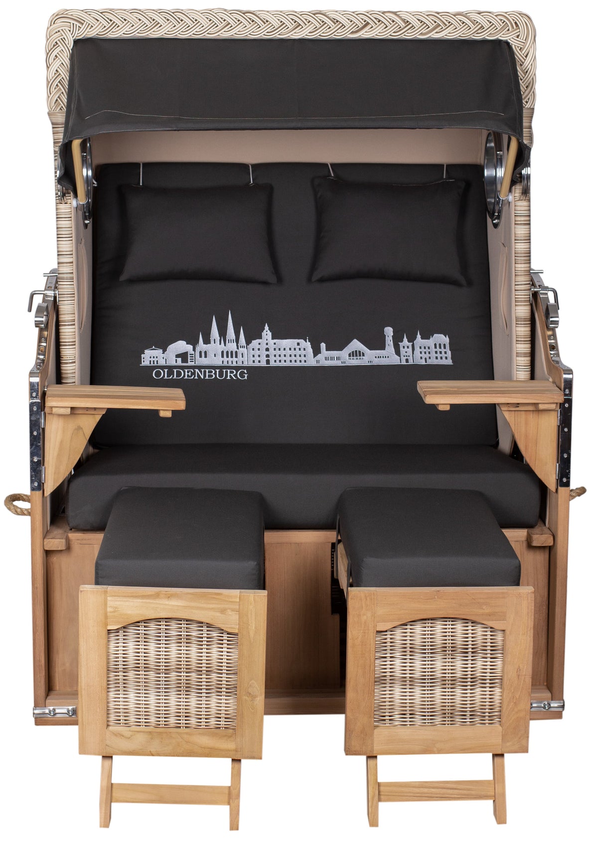 Strandkorb Düne Teak Skyline Oldenburg inkl. Sekt-/Champagnerkühler