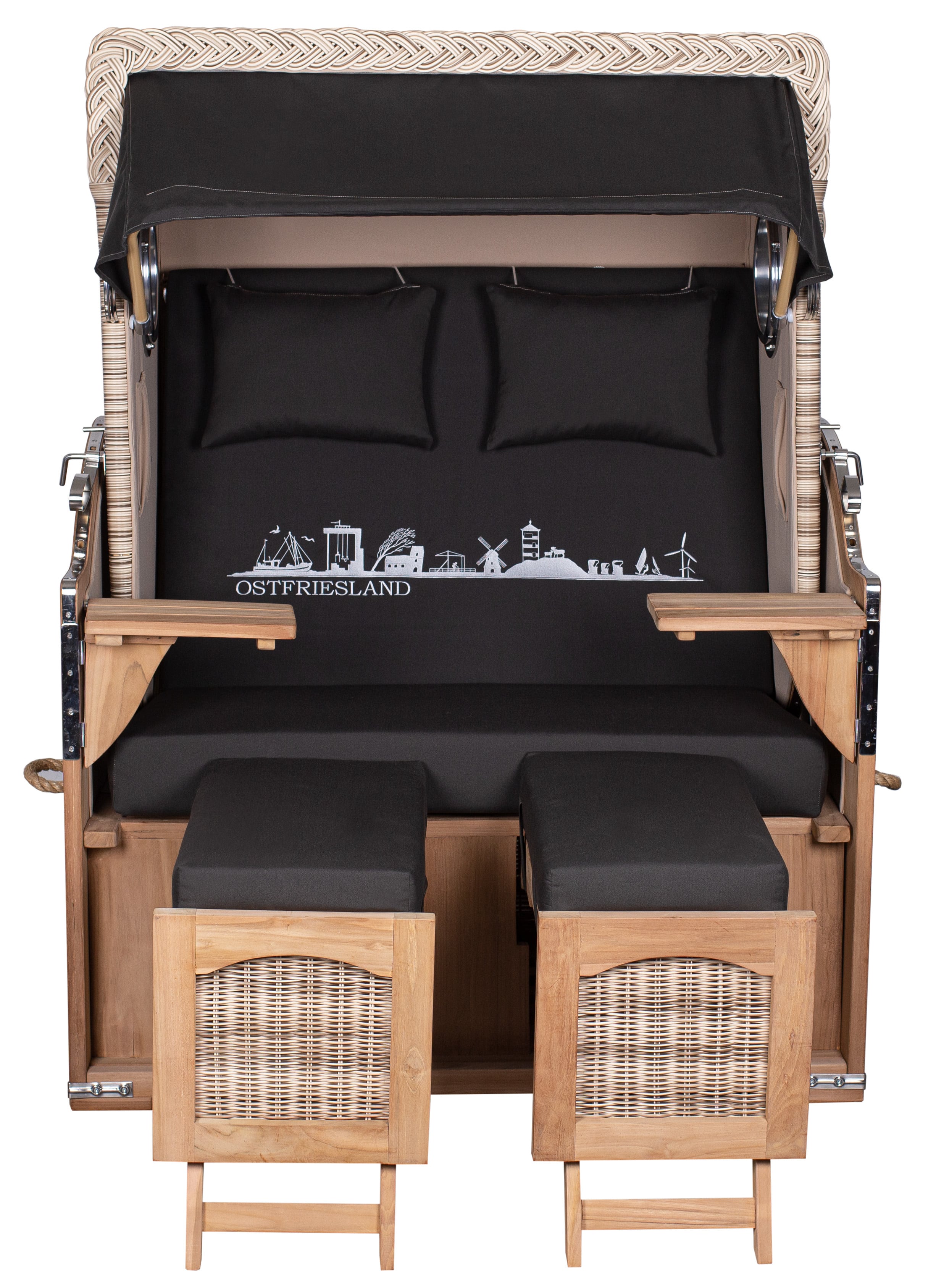 Strandkorb Düne Teak Skyline Ostfriesland inkl. Sekt-/Champagnerkühler
