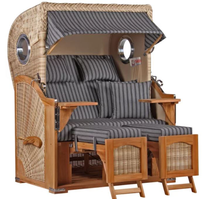 Strandkorb Düne Teak Bullauge Dessin 500 inkl. Sekt-/Champagnerkühler