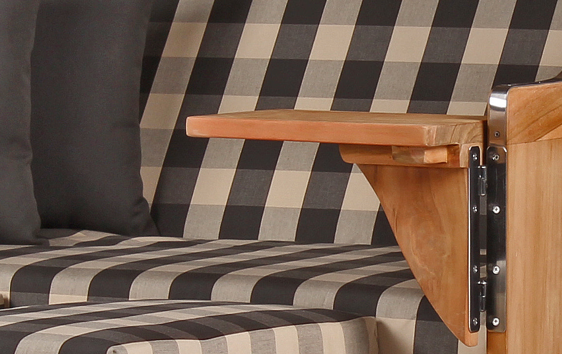 Strandkorb Düne Teak Bullauge Dessin 505 inkl. Sekt-/Champagnerkühler