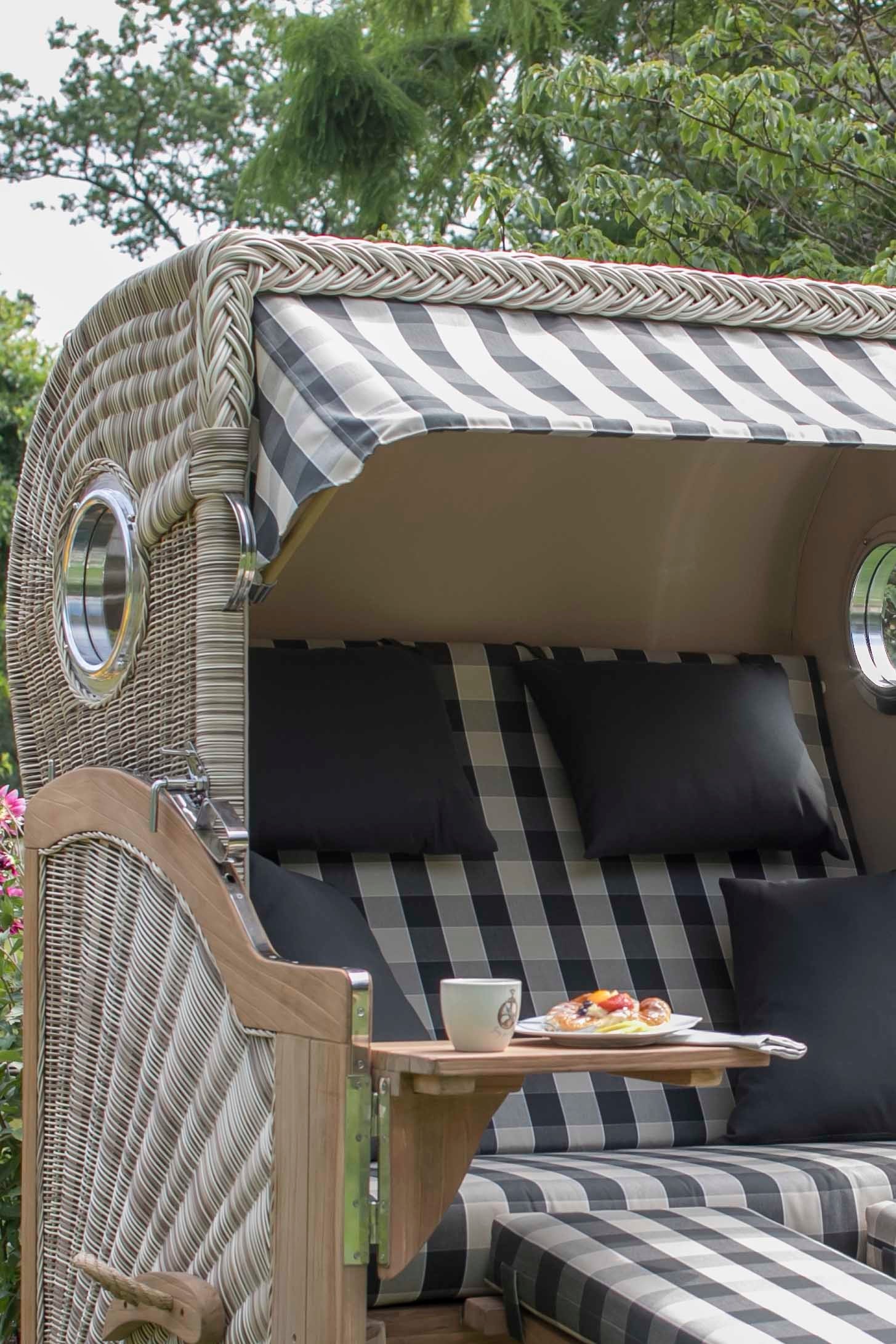 Strandkorb Düne Teak Bullauge Dessin 505 inkl. Sekt-/Champagnerkühler