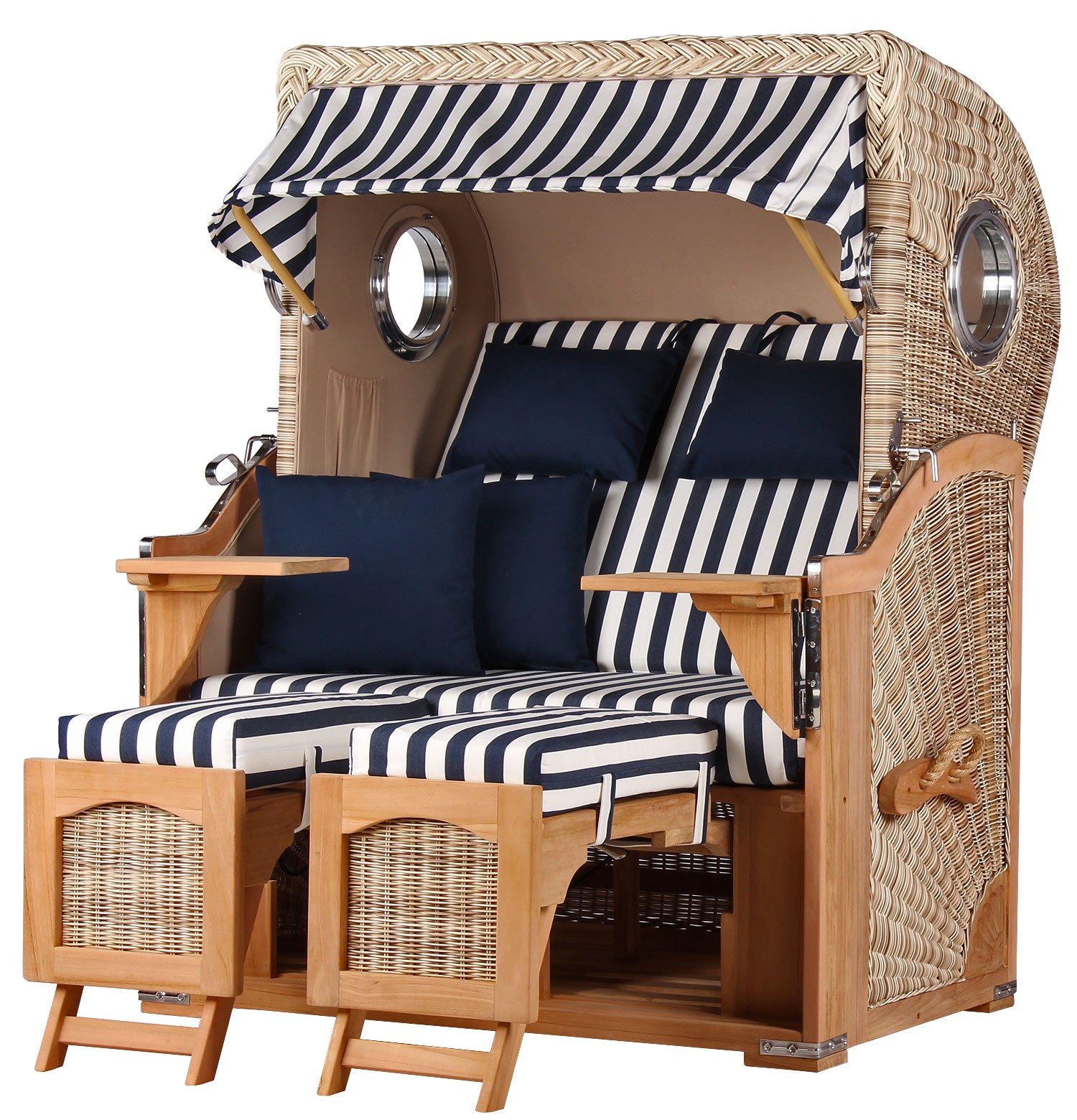 Strandkorb Düne Teak Bullauge Dessin 518 inkl. Sekt-/Champagnerkühler