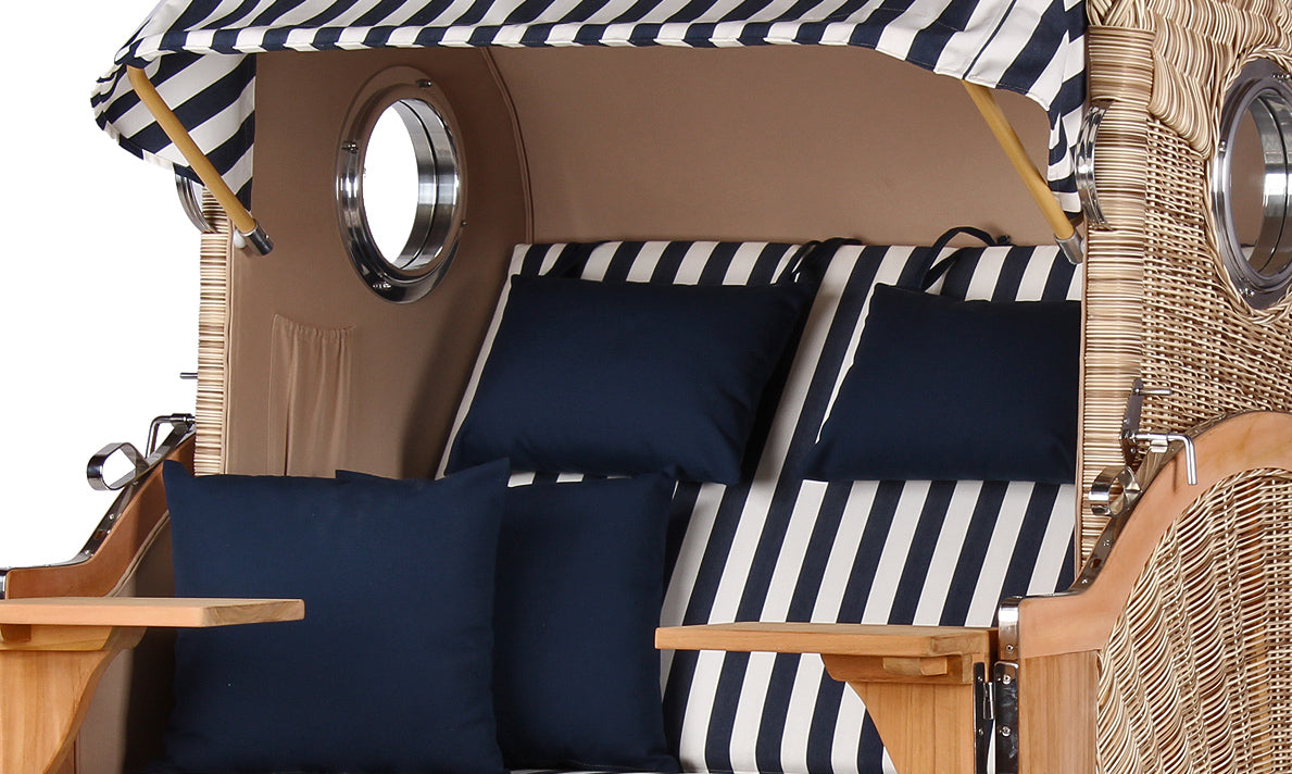 Strandkorb Düne Teak Bullauge Dessin 518 inkl. Feuerschale IDAHO