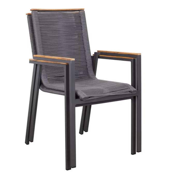 Dining Stapelsessel Alicante Rope anthrazit mit Teakarmlehne