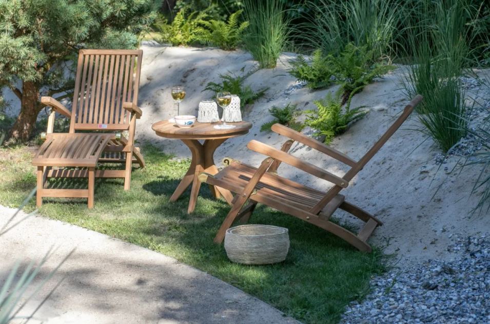 Gartenmöbelgruppe Liegestuhl Yacht und Teaktisch Burton