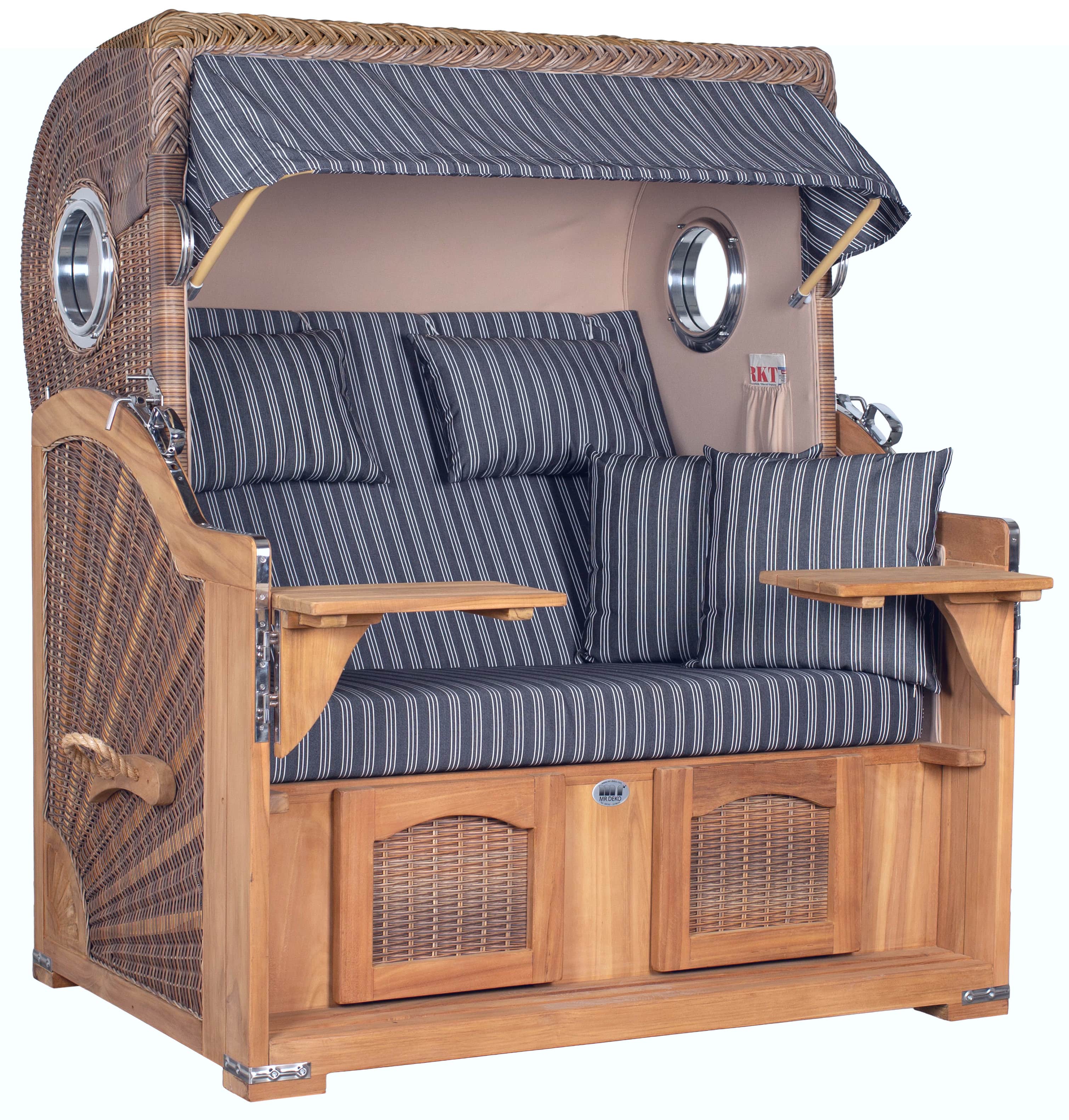 Strandkorb Düne Grande Bullauge PE Banana Dessin 500 inkl. Feuerschale IDAHO