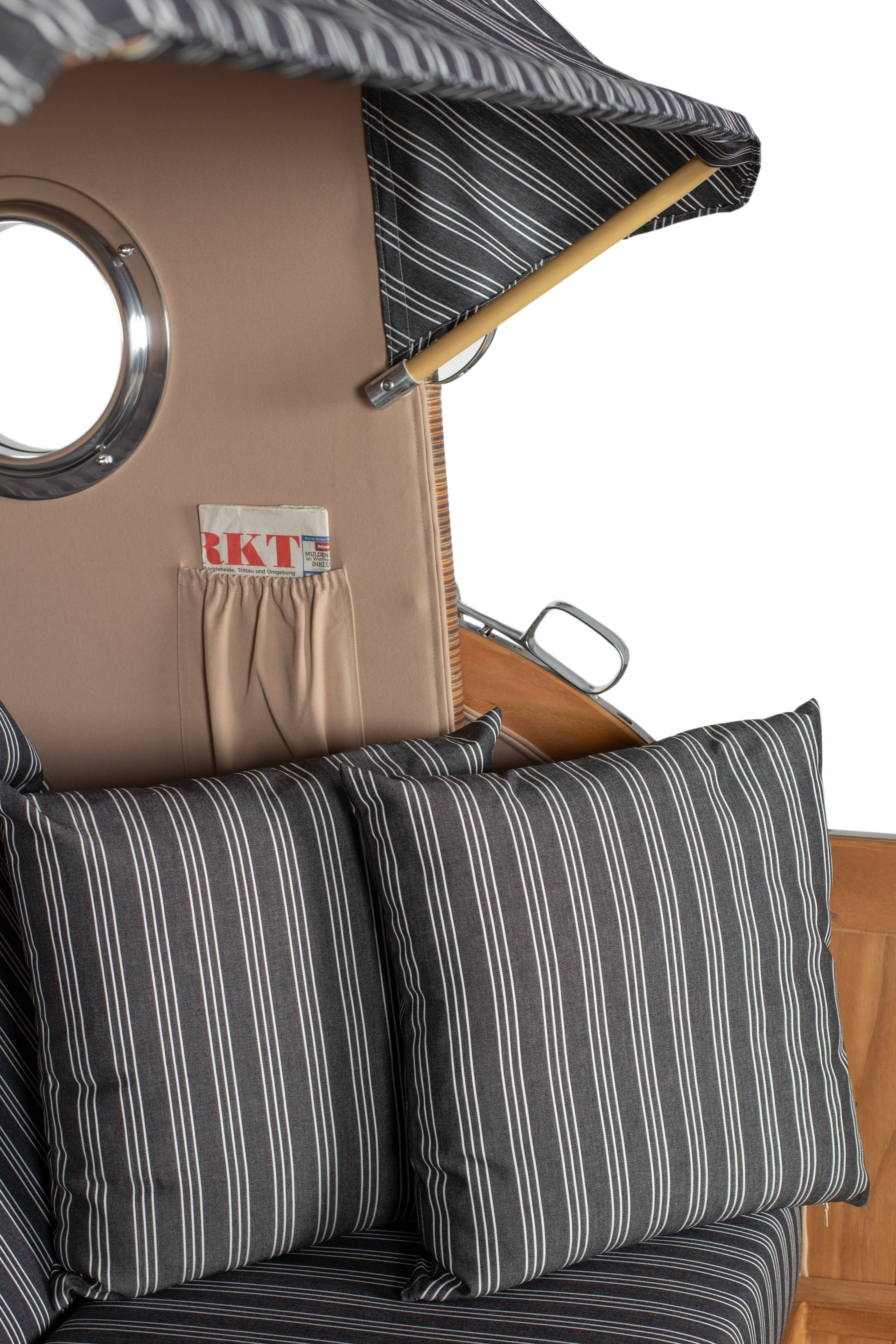 Strandkorb Düne Grande Bullauge PE Banana Dessin 500 inkl. Feuerschale IDAHO