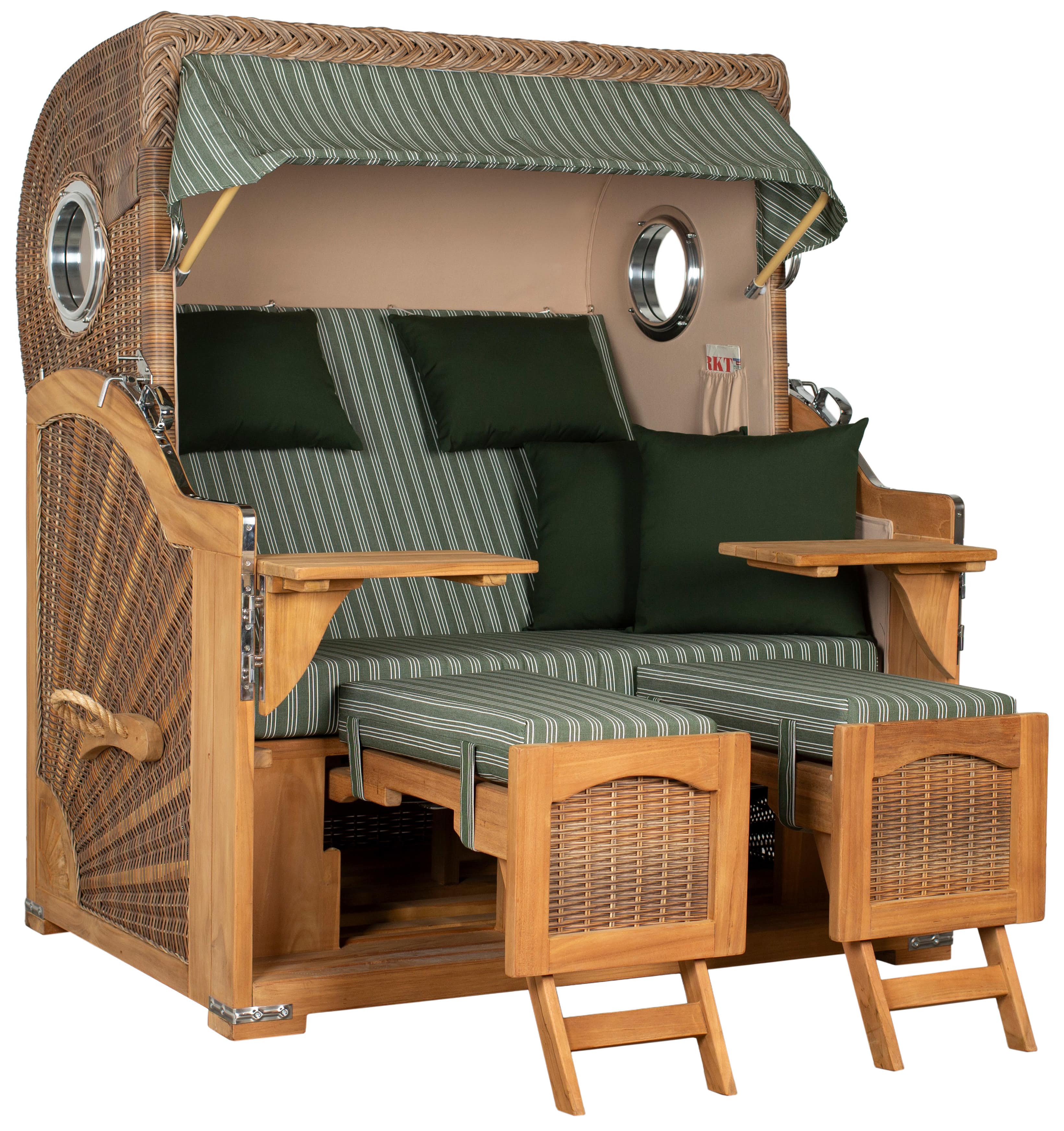 Strandkorb Düne Grande Bullauge PE Banana Dessin 504 inkl. Feuerschale IDAHO