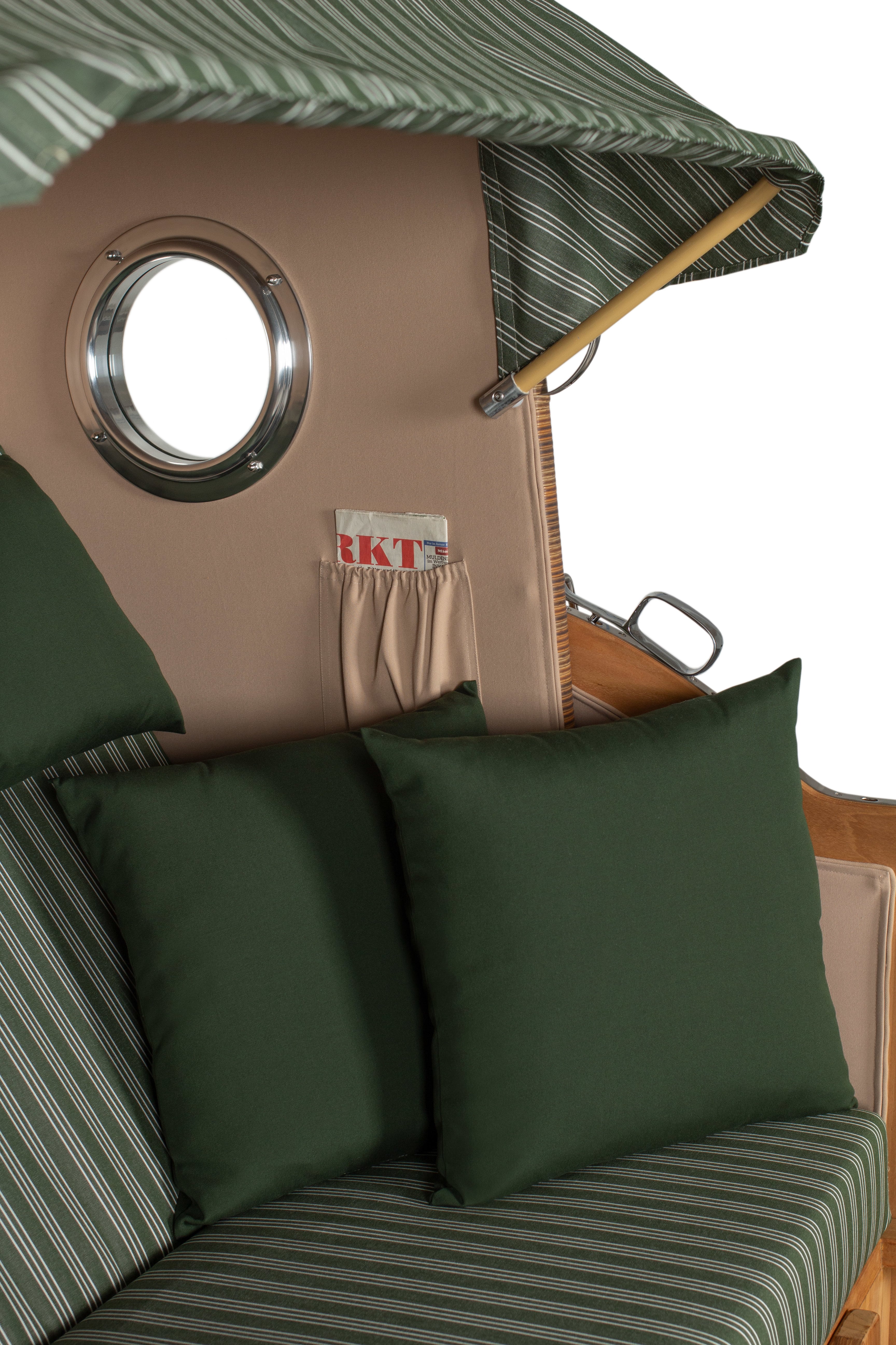 Strandkorb Düne Grande Bullauge PE Banana Dessin 504 inkl. Feuerschale IDAHO