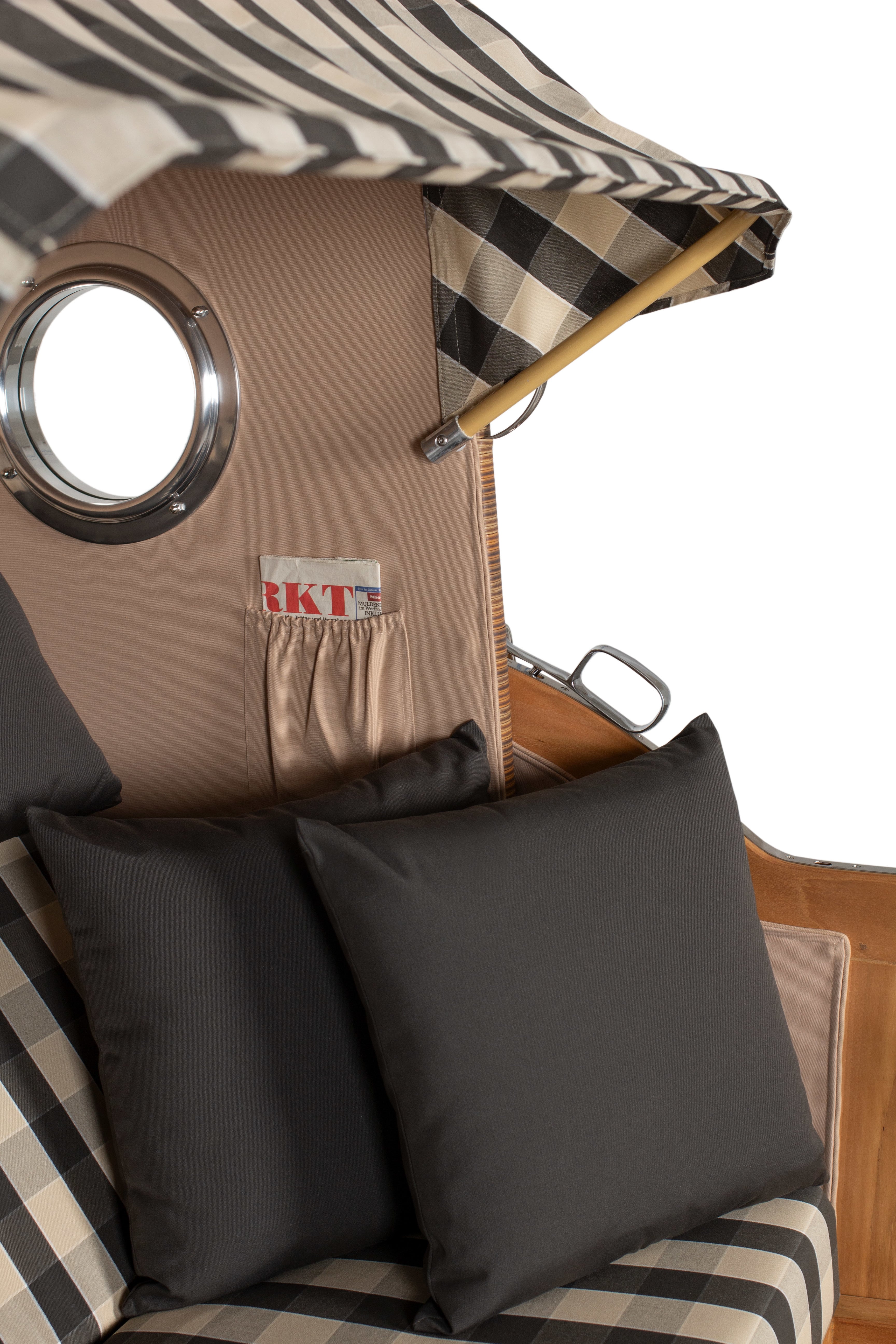 Strandkorb Düne Grande Bullauge PE Banana Dessin 505 inkl. Feuerschale IDAHO