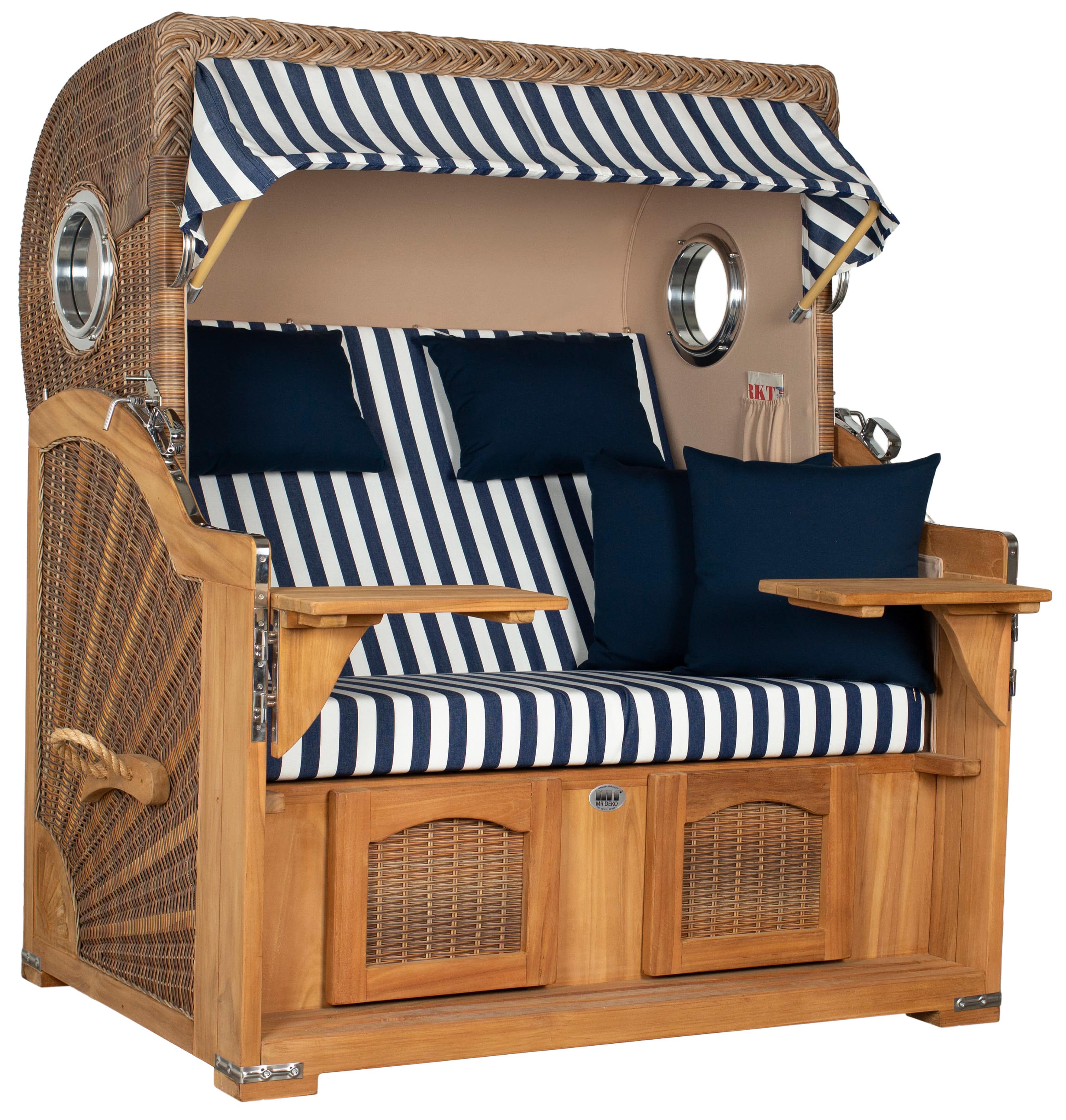 Strandkorb Düne Grande Bullauge PE Banana Dessin 518 inkl. Feuerschale IDAHO