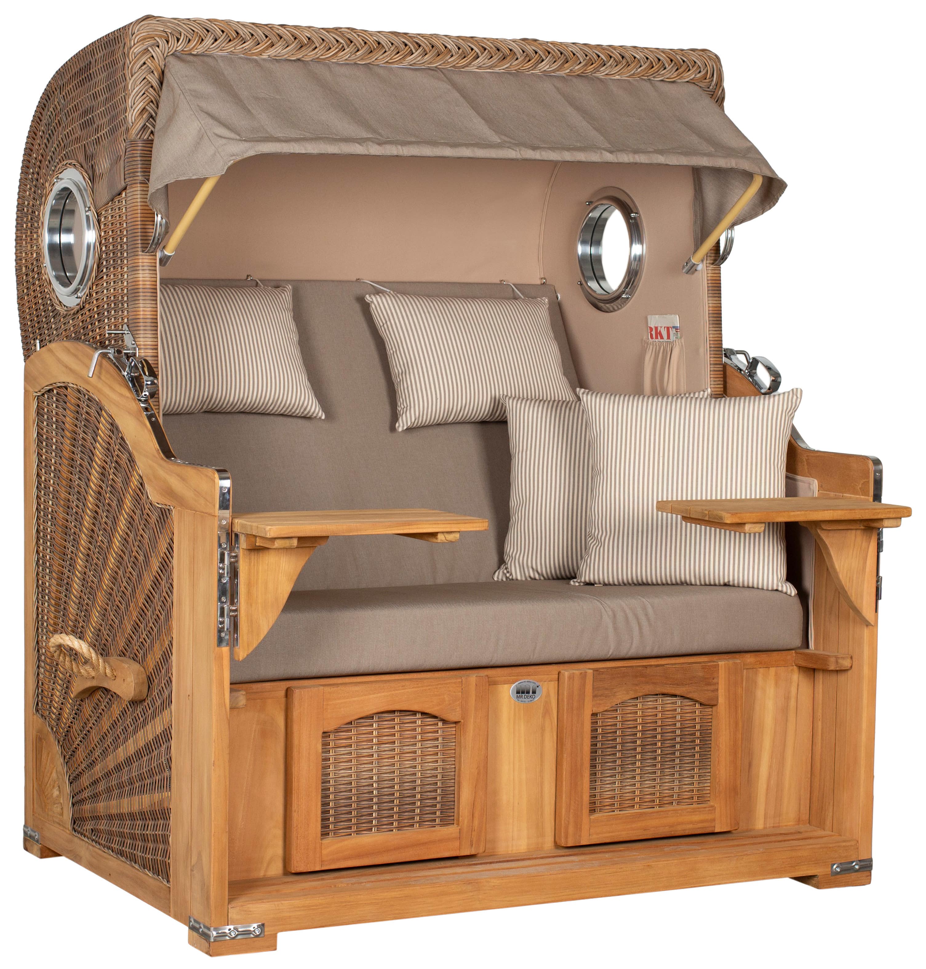 Strandkorb Düne Grande Bullauge PE Banana Dessin 534 inkl. Feuerschale IDAHO