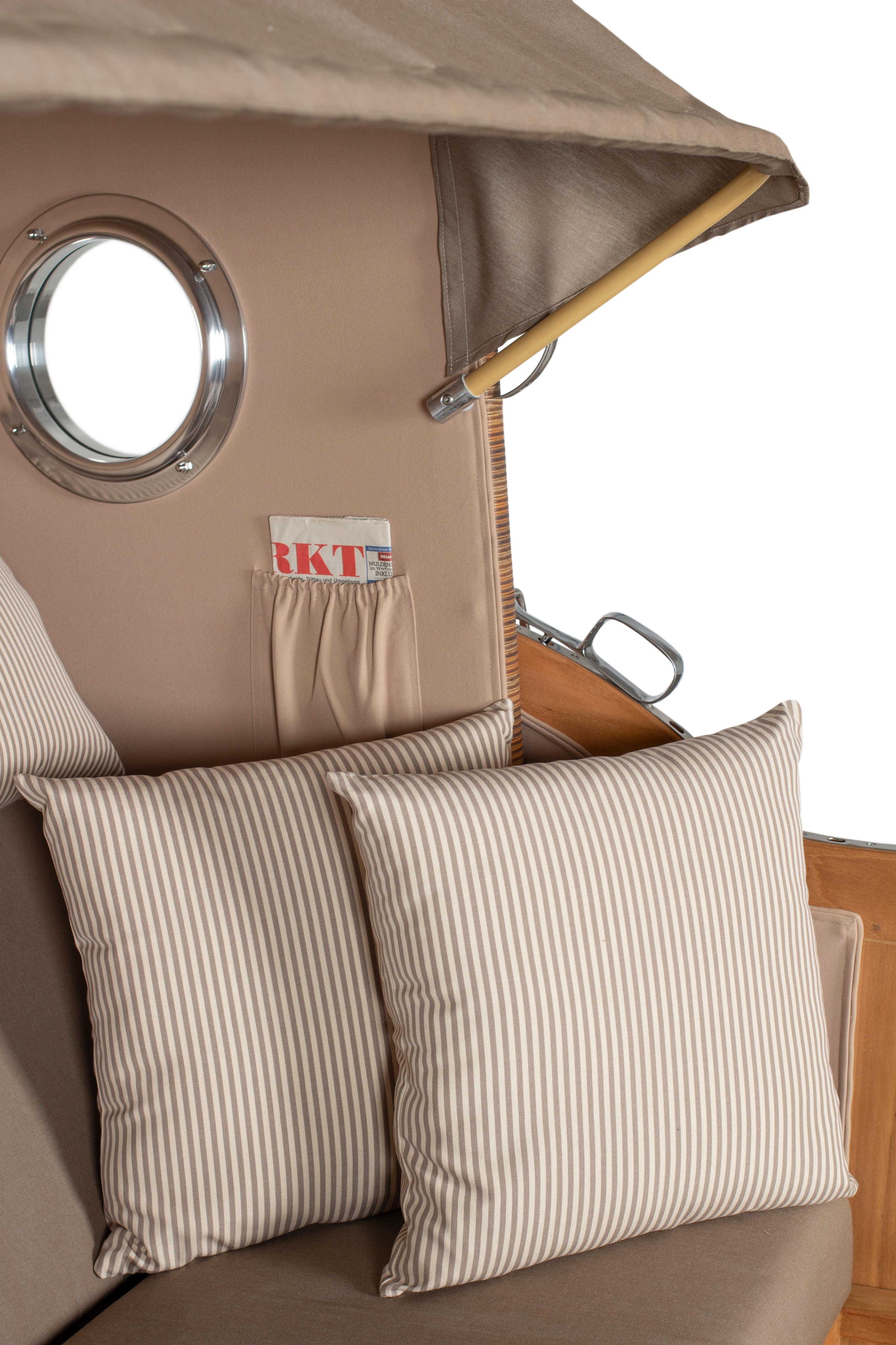 Strandkorb Düne Grande Bullauge PE Banana Dessin 534 inkl. Feuerschale IDAHO