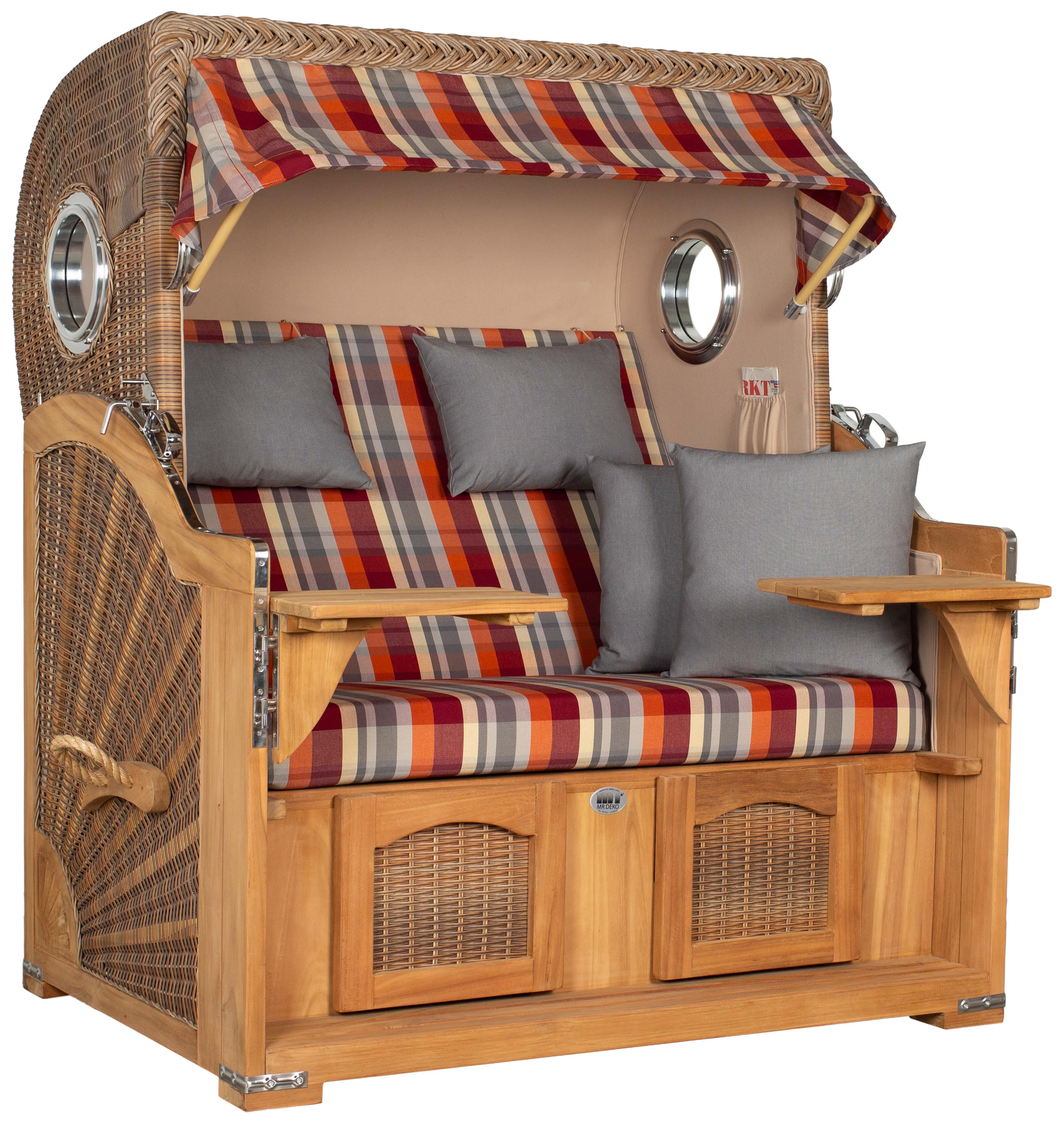 Strandkorb Düne Grande Bullauge PE Banana Dessin 584 inkl. Feuerschale IDAHO