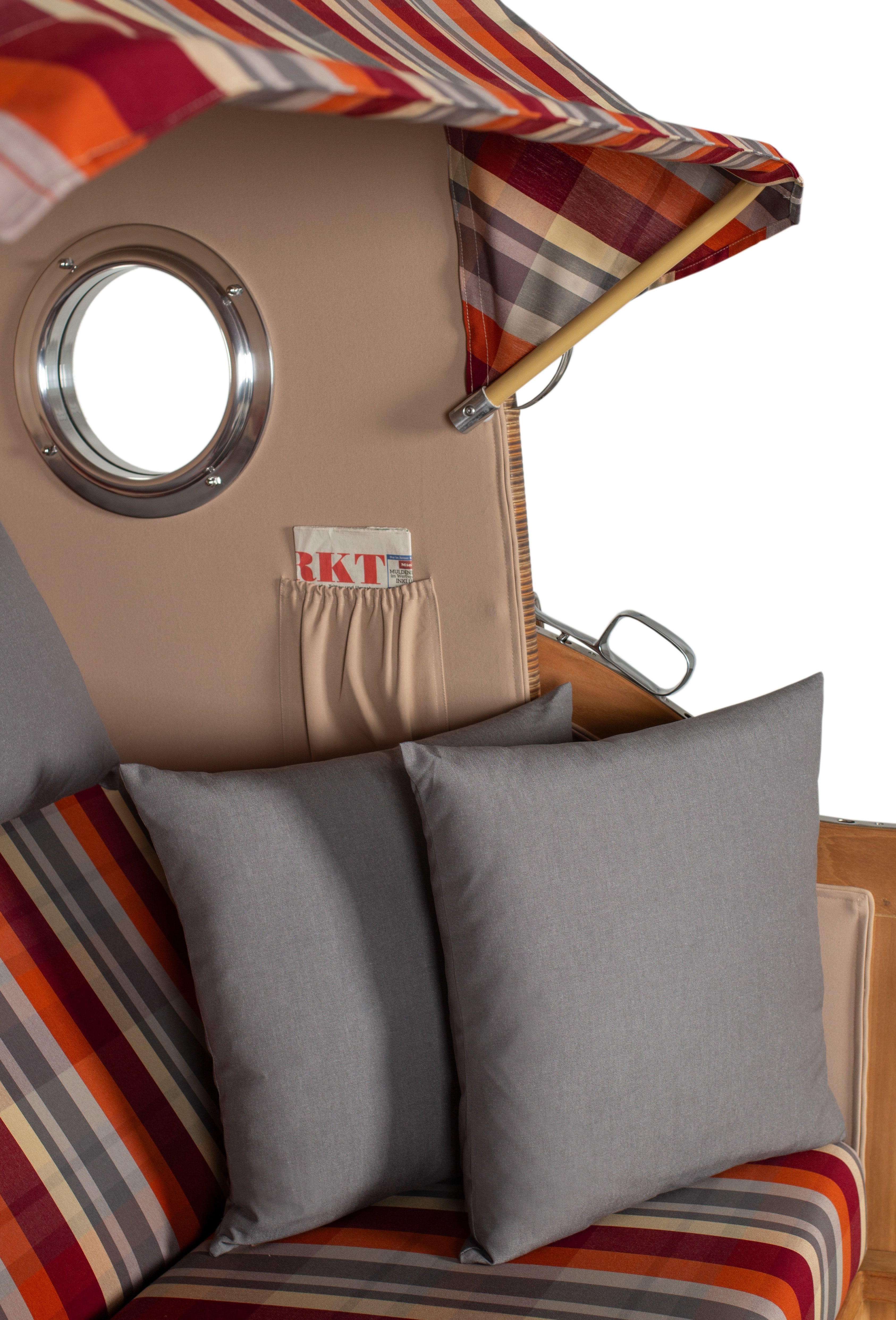 Strandkorb Düne Grande Bullauge PE Banana Dessin 584 inkl. Feuerschale IDAHO