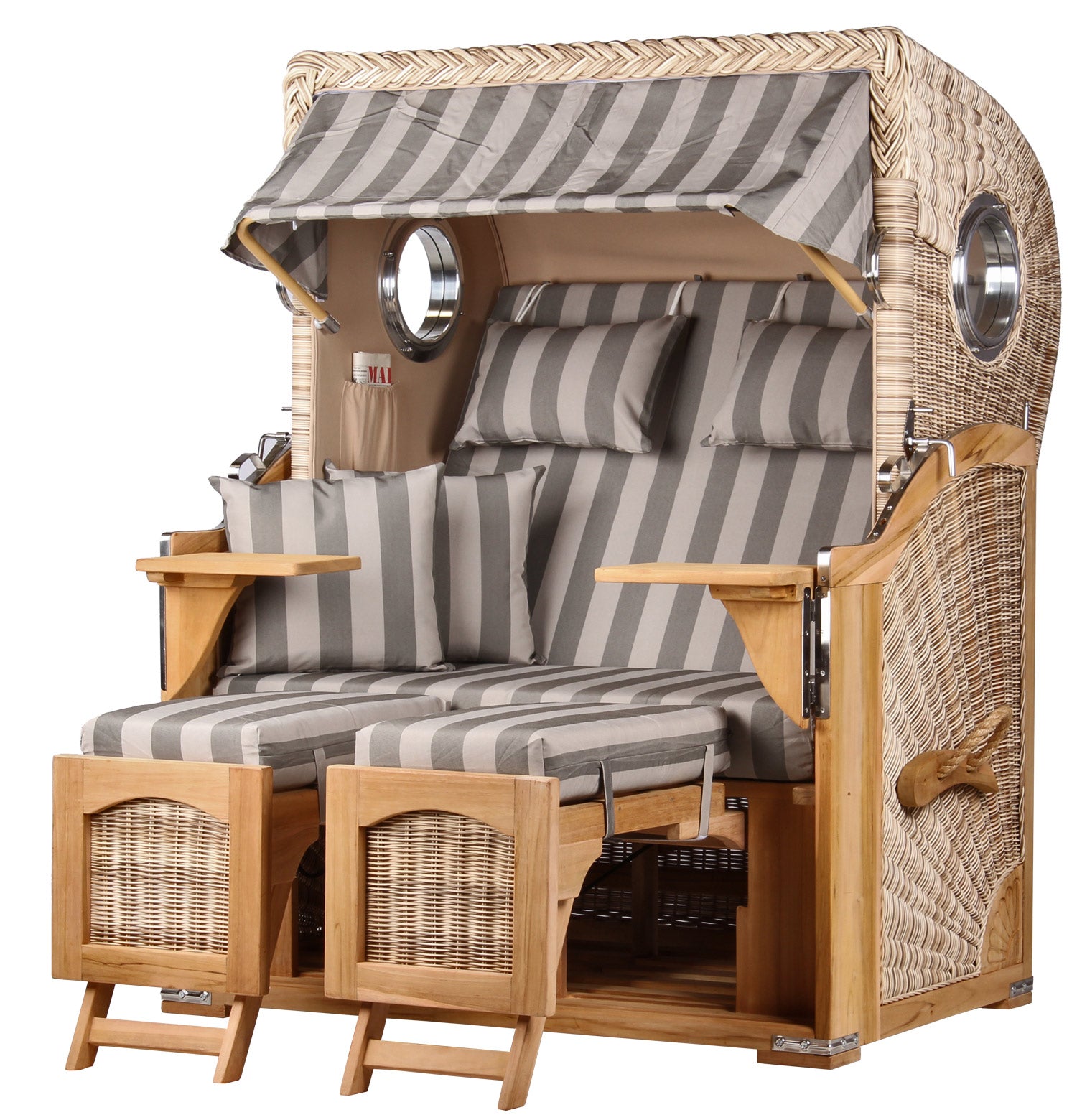 Strandkorb Düne Teak Bullauge Dessin 537 inkl. Sekt-/Champagnerkühler