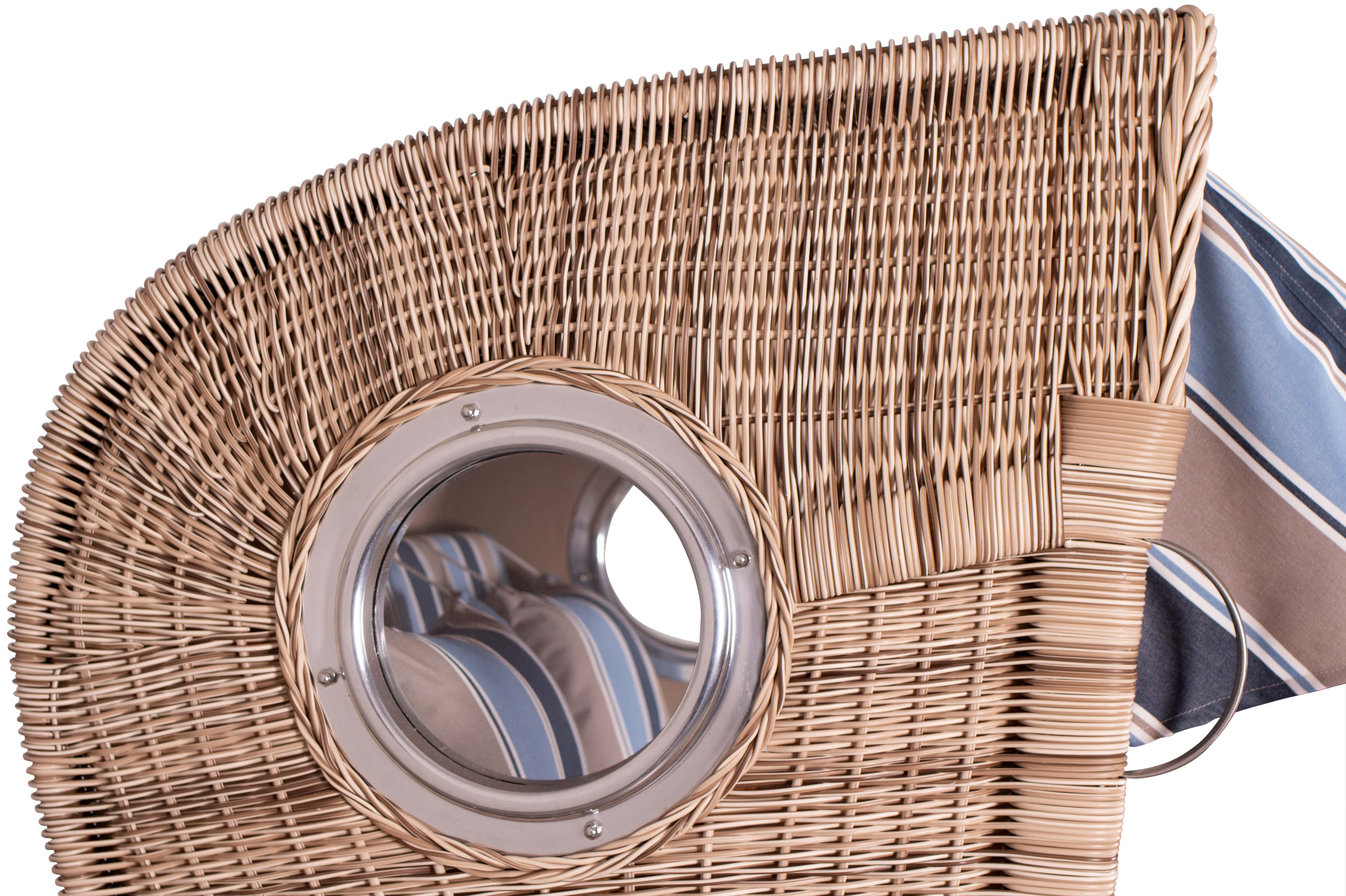 Strandkorb Düne Teak Bullauge Dessin 580 inkl. Feuerschale IDAHO