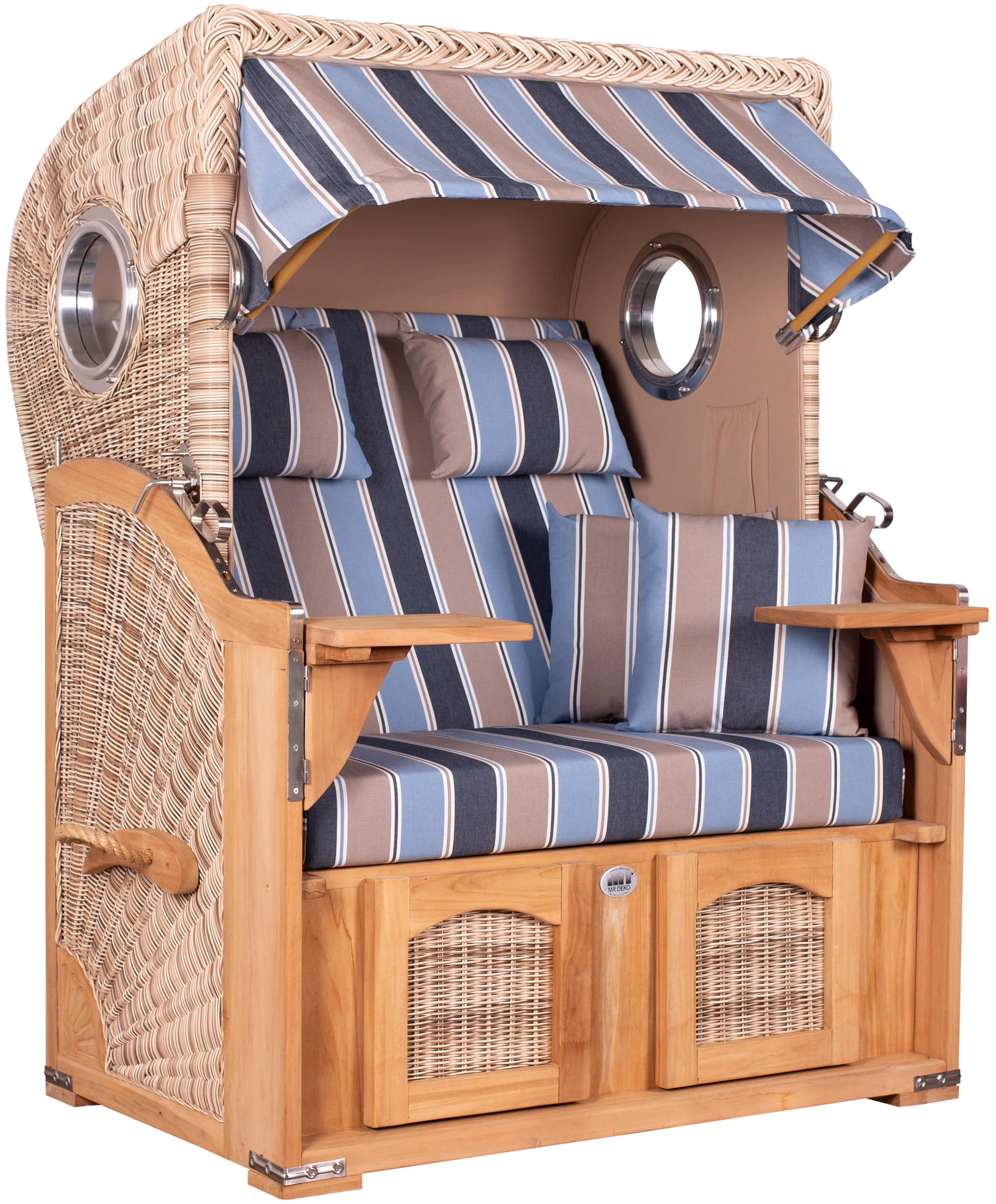 Strandkorb Düne Teak Bullauge Dessin 580 inkl. Feuerschale IDAHO