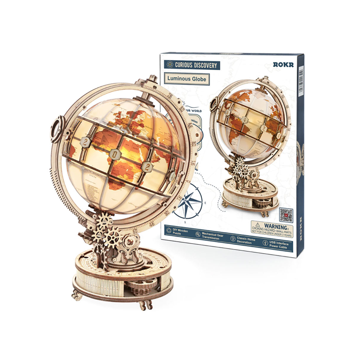 3D-Holzpuzzle Globus beleuchtet