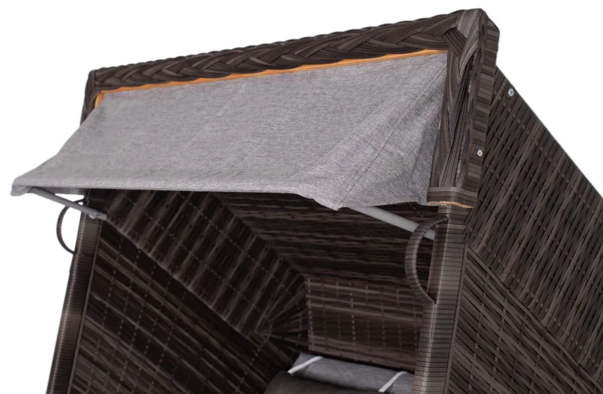 Strandkorb deVries PURE® Classic XL SUN Teak PE stone grey Dessin 466 inkl. Sekt-/Champagnerkühler