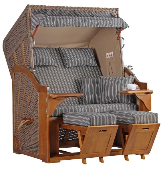 Strandkorb Büsum Pinie PE mokka Dessin anthrazit gestreift inkl. Sekt-/Champagnerkühler