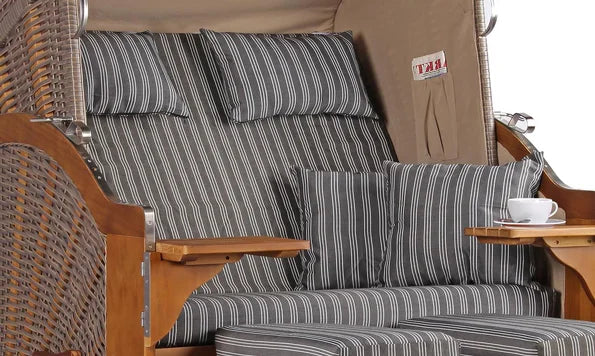 Strandkorb Büsum Pinie PE mokka Dessin anthrazit gestreift inkl. Sekt-/Champagnerkühler