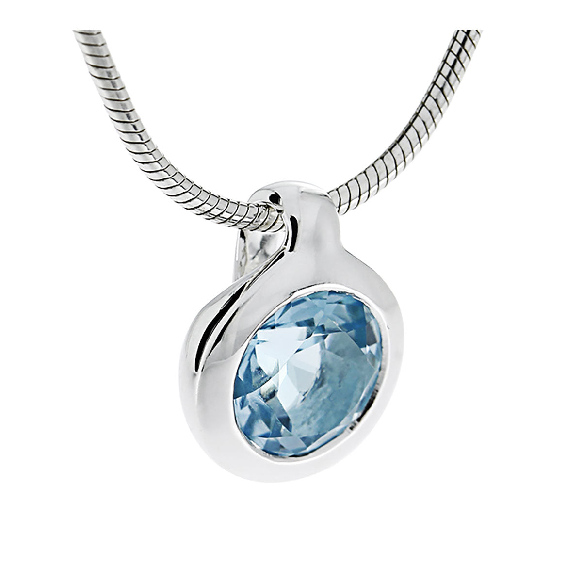 Kettenanhänger Silber mit Sky blue Topas (7mm) und Schlangenkette