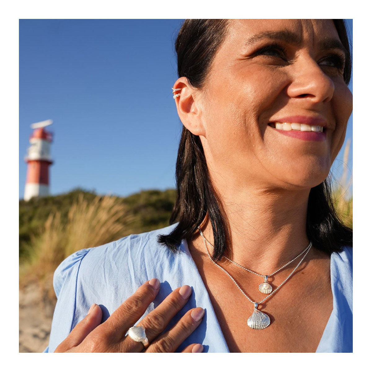 Kettenanhänger Herzmuschel M 925 Sterling Silber inkl. Kugelkette (50cm)