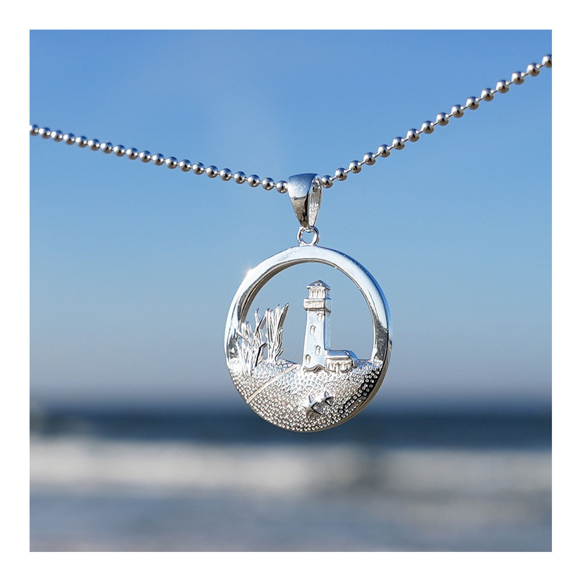Kettenanhänger Leuchtturm + Düne 925 Sterling Silber inkl. Kugelkette (50cm)