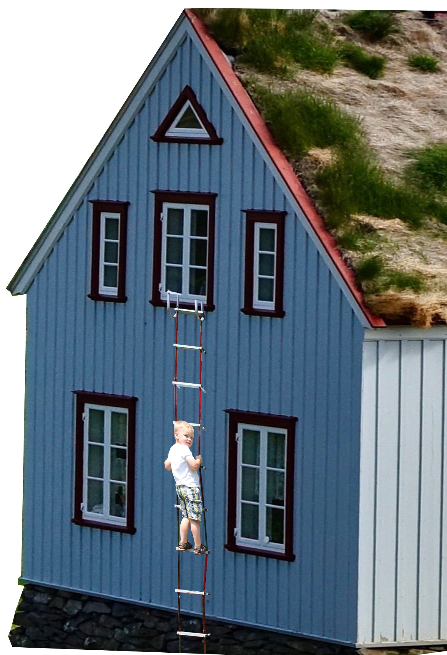 Rettungsleiter / Fluchtleiter 7,5m - Aluminium-Trittstufen